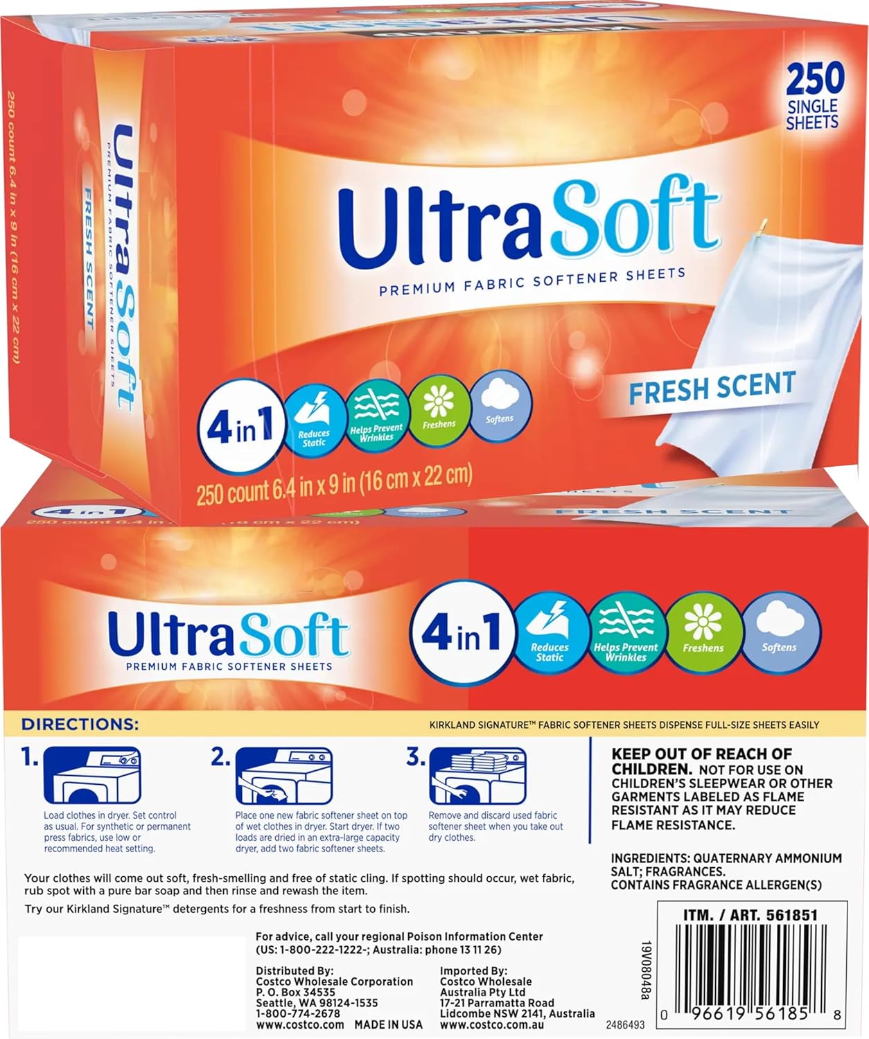 500 Single Laundry Dryer Sheets(6.4"x9")w/ Easy Dispenser Box Packaging,Household Premium 4 in 1
