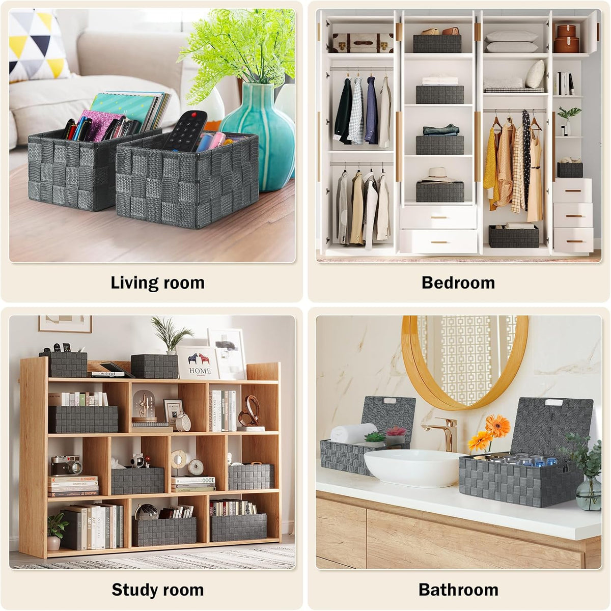 Storage Bins with Lids, Woven Storage Box Organizer Containers Decorative Baskets Cube for Clothes
