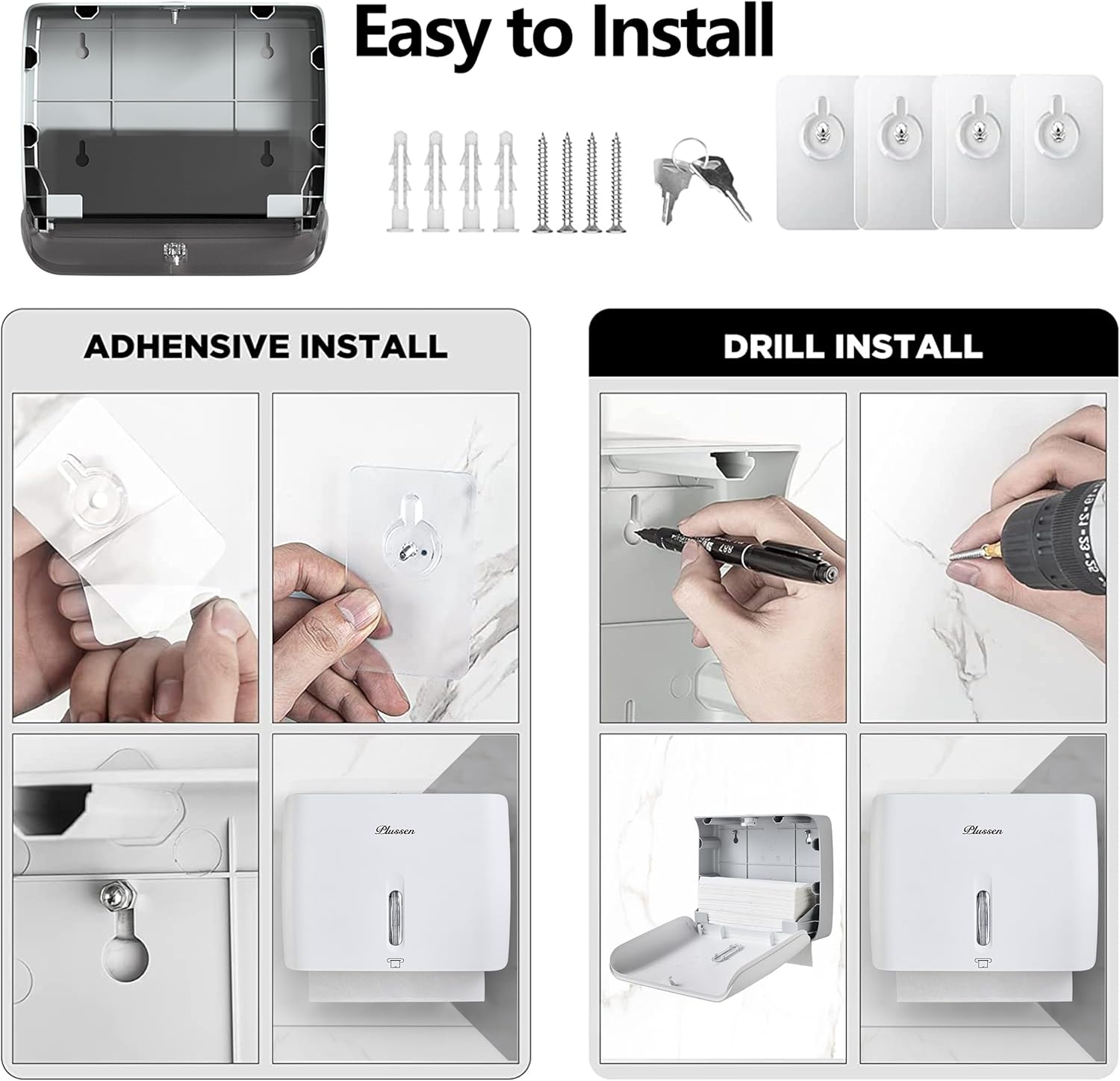 Paper Towel Dispenser Wall Mount Commercial Pack of 3 White Holder Fits Multifold Hand Towels for