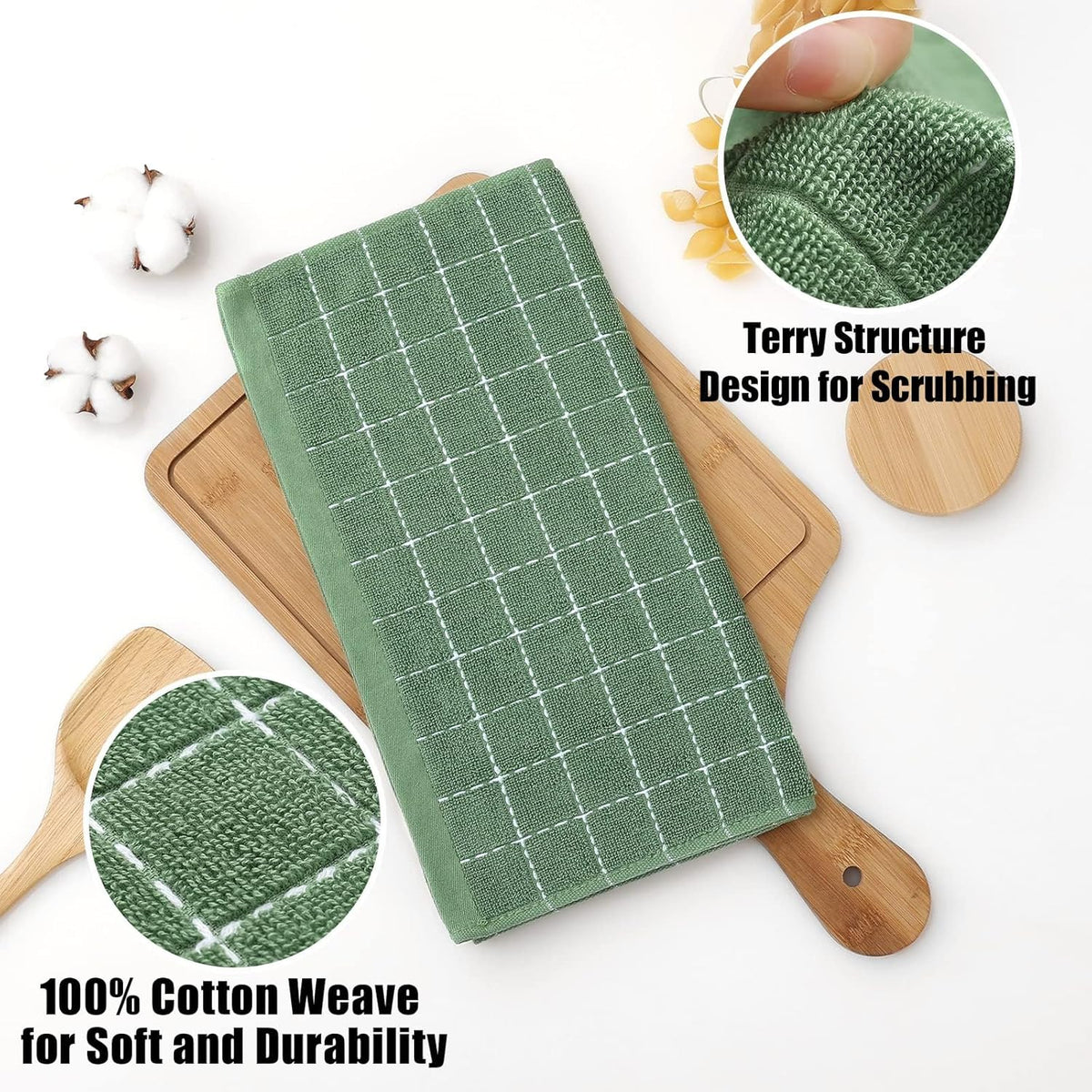 Homaxy 100% Cotton Terry Kitchen Dish Cloths, Ultra Soft and Absorbent Dish Towels for Kitchen