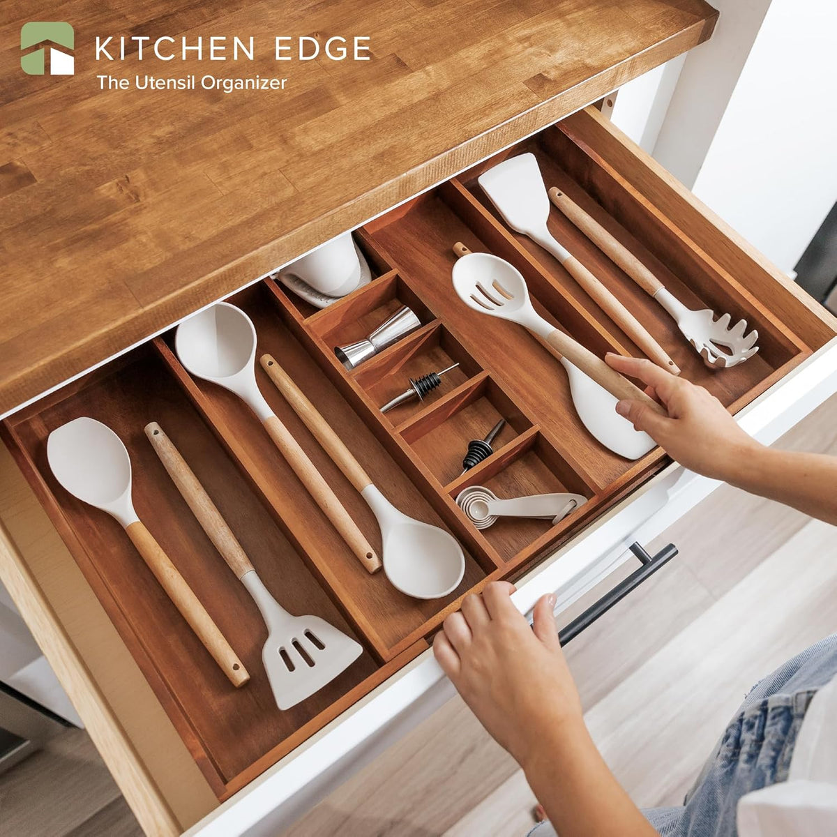 KitchenEdge Adjustable Kitchen Drawer Organizer for Utensils and Junk, Food-Safe Contract Grade