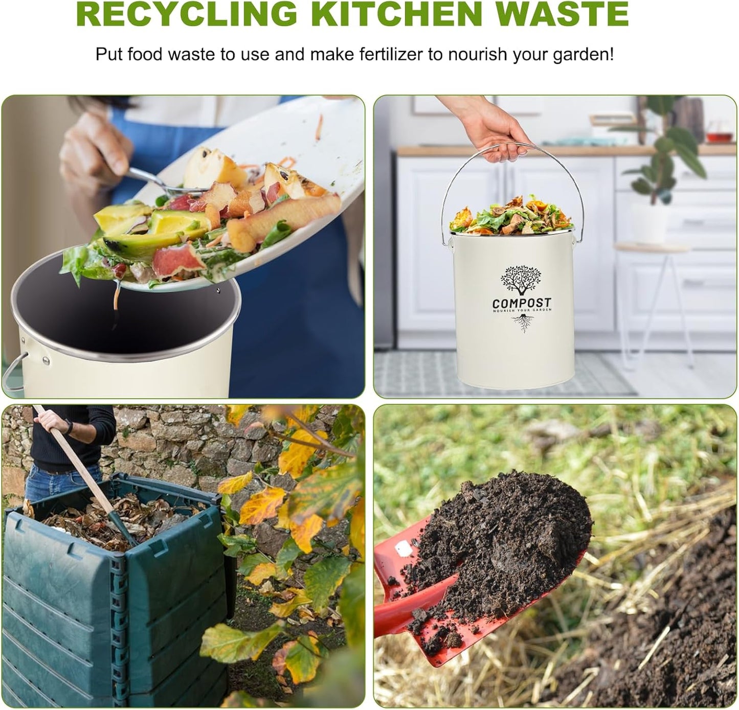 Kitchen Countertop Compost Bin, Odor Resistant Indoor Compost Bin with Lid and Charcoal Filter