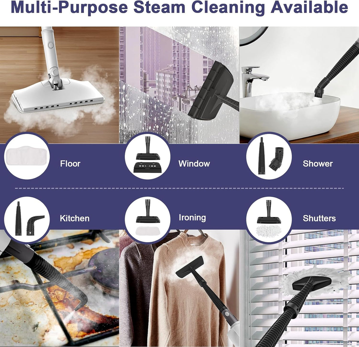 Steam Cleaner, 6 in1 Rotated Steam Mop Cleaner with 2 Modes, 2 Microfiber Pads, 400ML Removable
