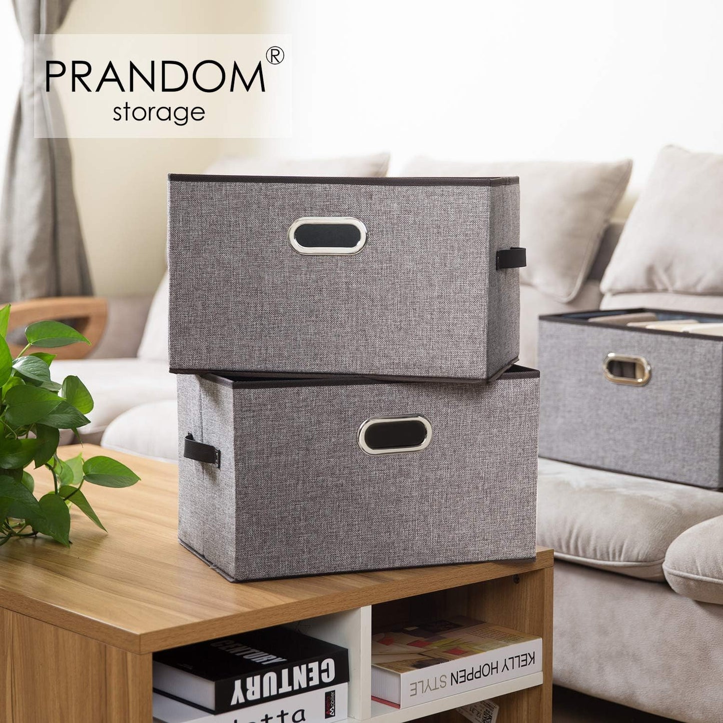PRANDOM Larger Collapsible Storage Bins for Closet [5-pack] Decorative Linen Fabric Storage Baskets