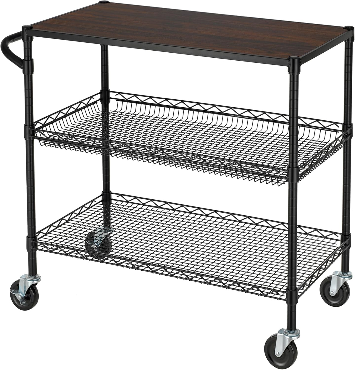 Finnhomy 3 Tier Heavy Duty Commercial Grade Utility Cart with Wood Top, Wire Rolling Cart with