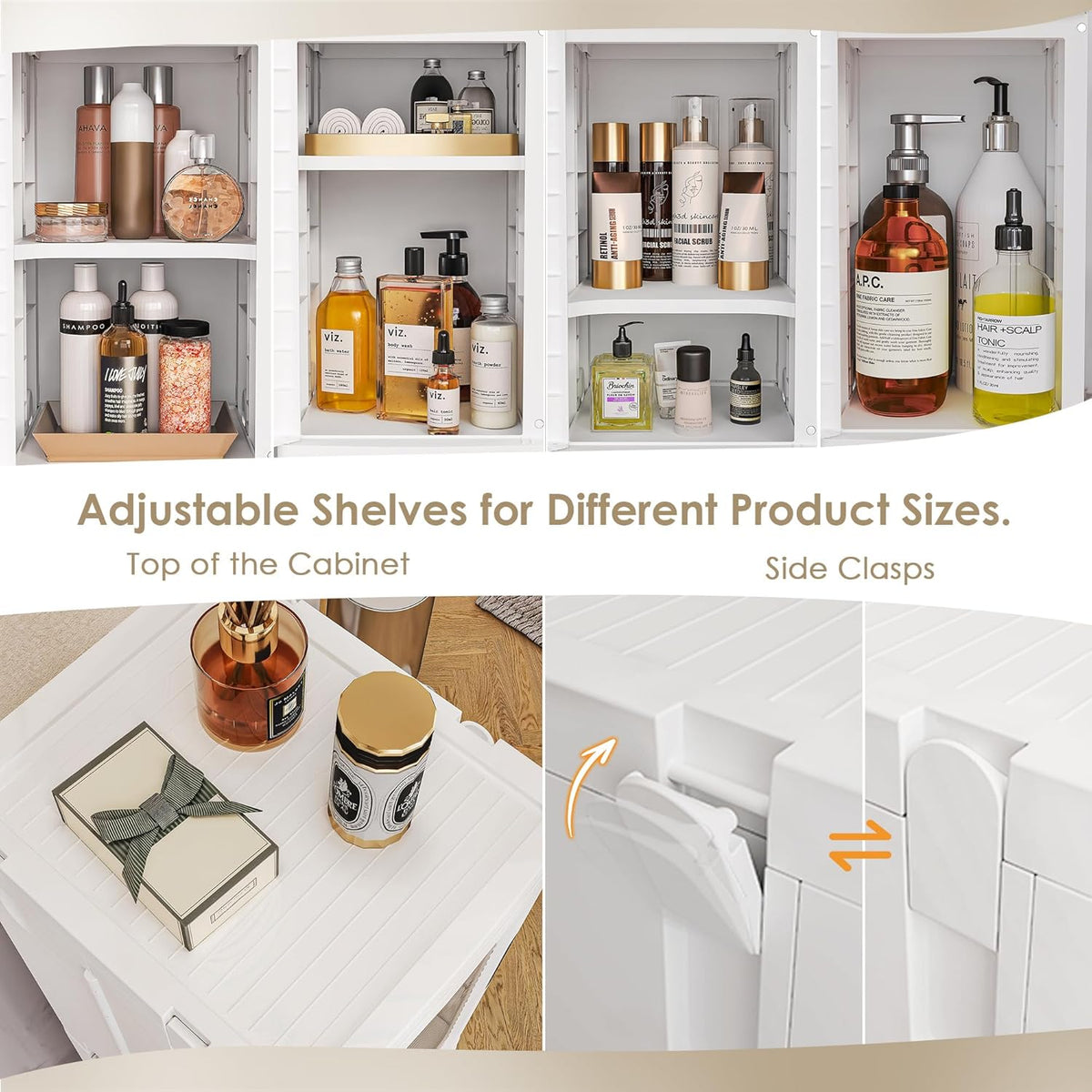 VECELO 4-Tier Tall Narrow Storage Cabinet with Movable Wheels, Adjustable Shelves, Anti-Tip, Slim