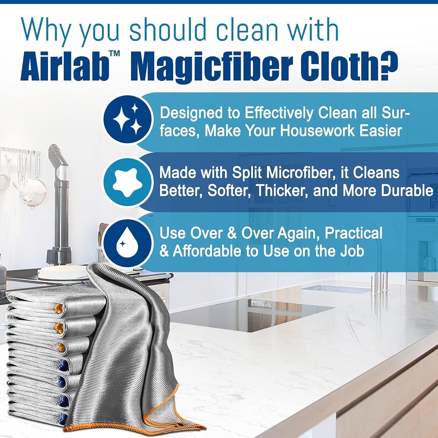 Streak Free Miracle Cleaning Cloth Easy Clean Pack of 8-12" x 16" Microfiber Dish Cloths Glass
