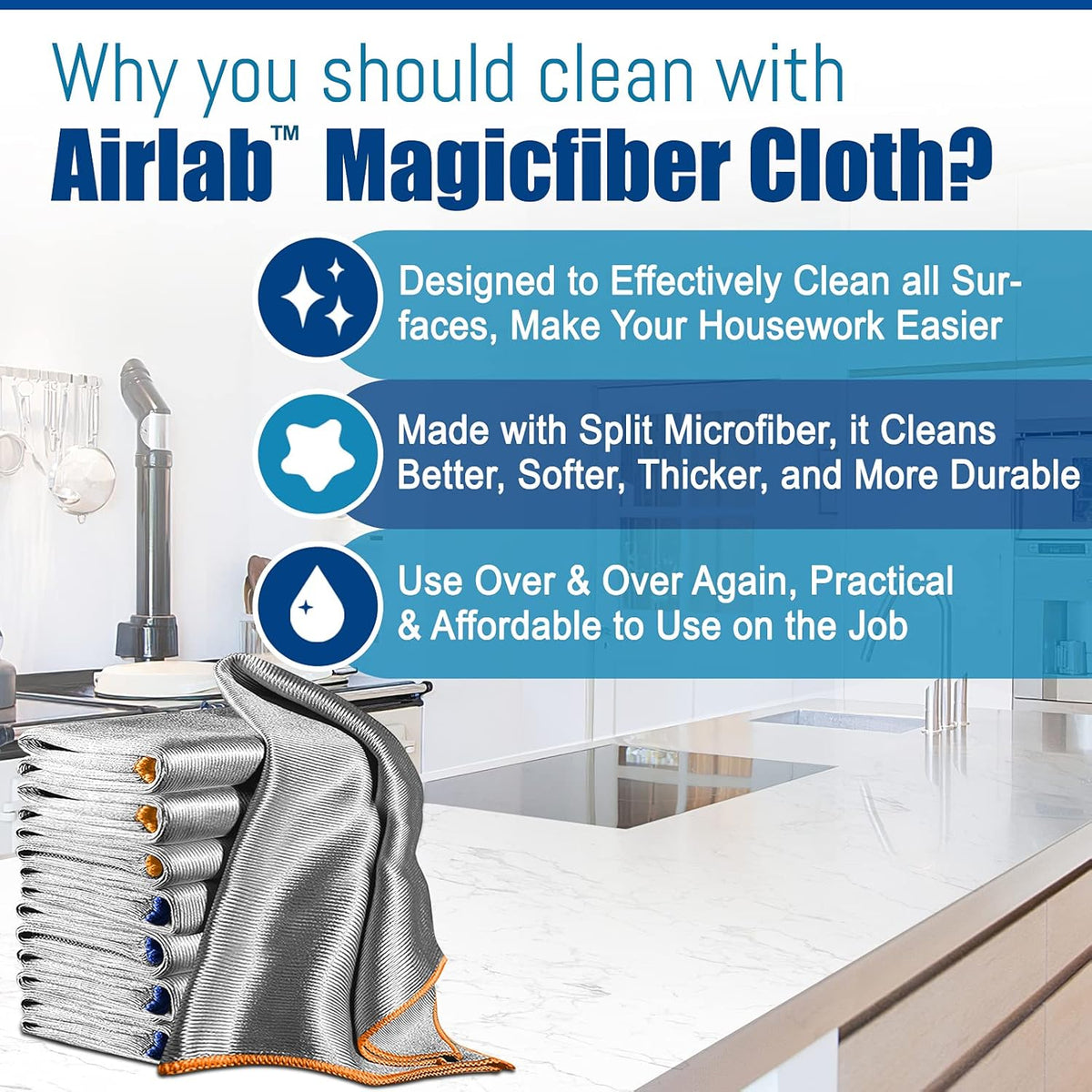 Streak Free Miracle Cleaning Cloth Easy Clean Pack of 8-12" x 16" Microfiber Dish Cloths Glass