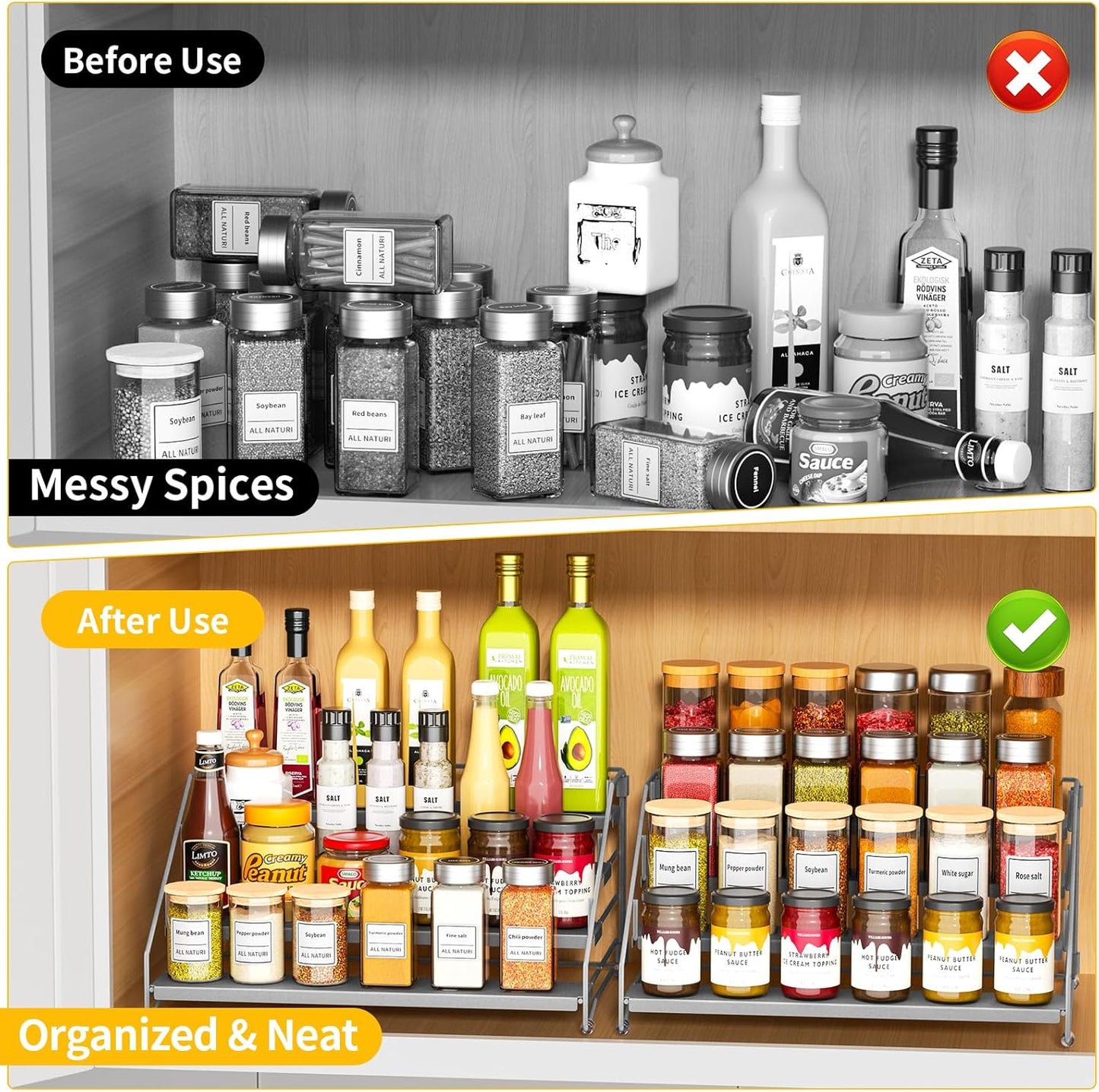 RCHYFEED 4 Tier Spice Rack Organizer, Spice Organization for Cabinet,Pantry, Countertop,Tiered