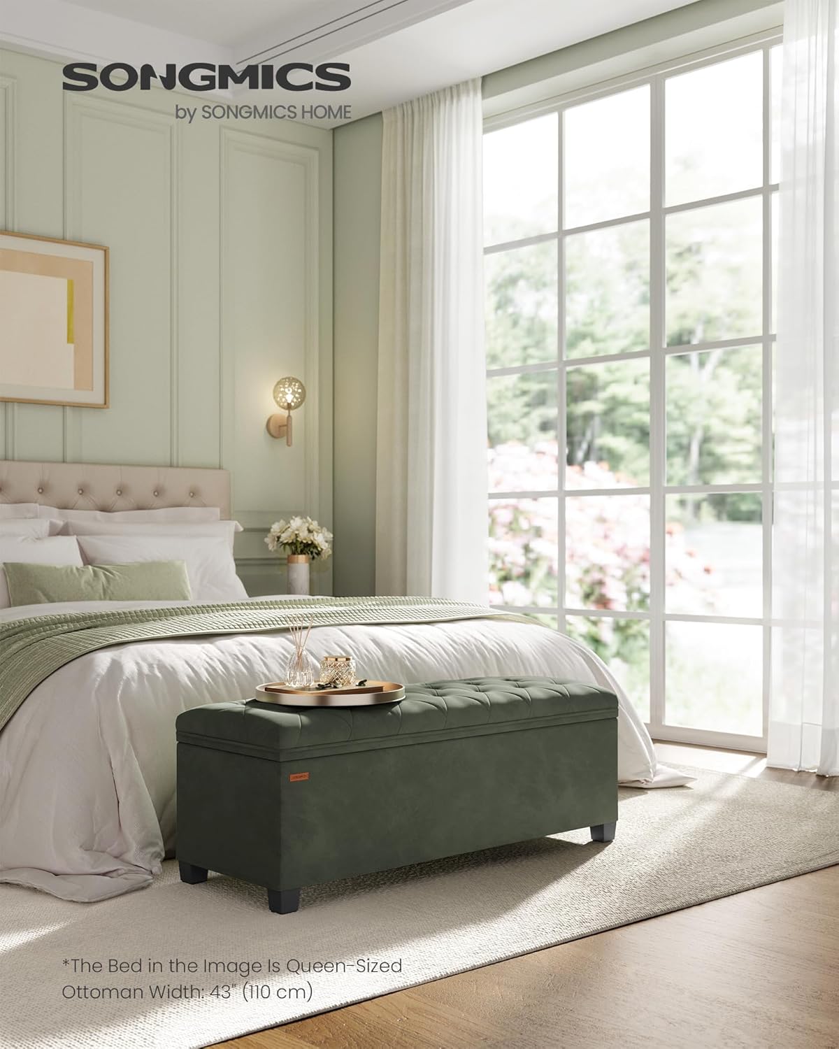 SONGMICS Velvet Storage Ottoman Bench, Foot Rest with Legs, 15.7 x 43 x 15.7 Inches, End of Bed