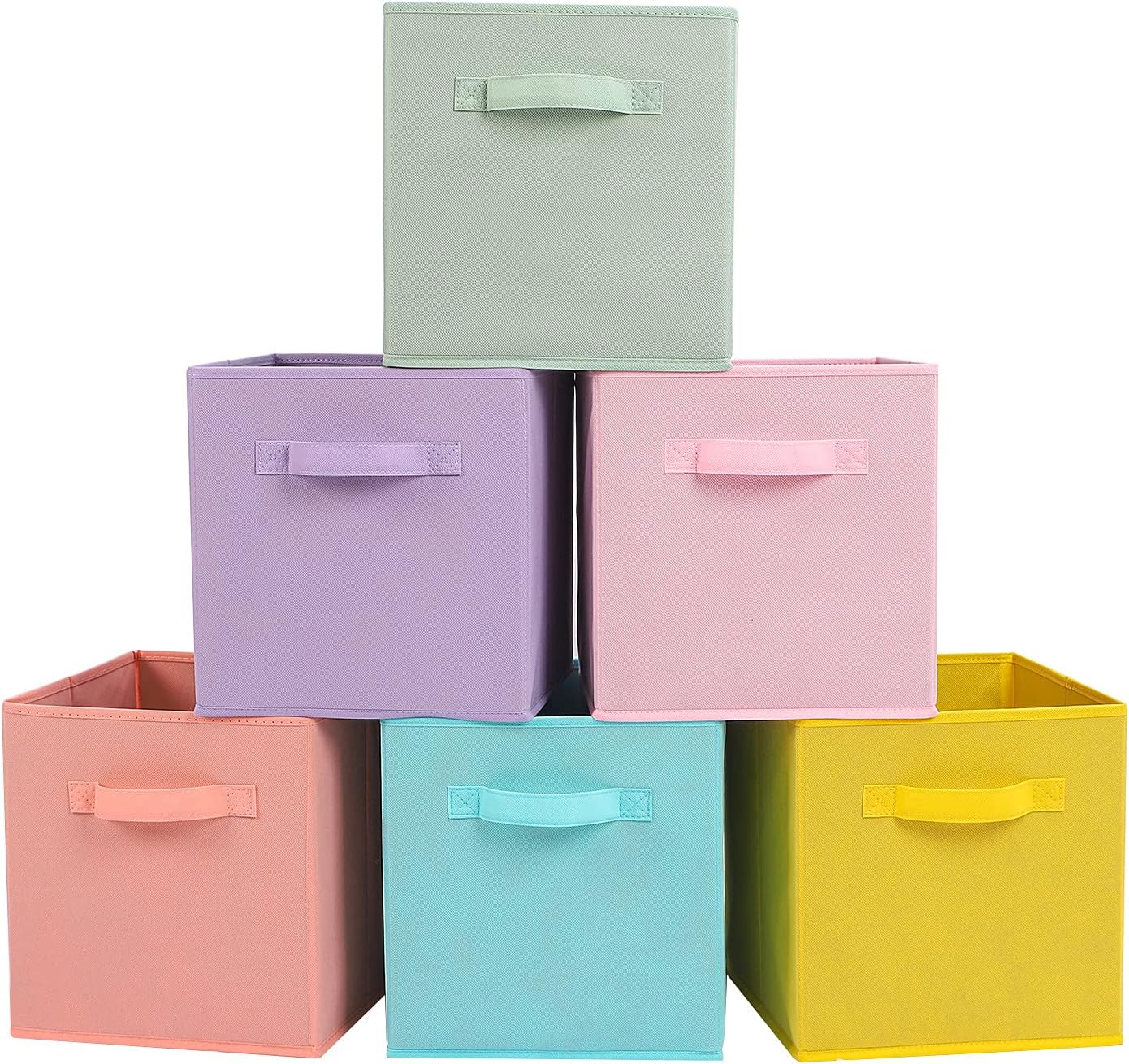 Stero 13x13x13 Inch Fabric Storage Bins 6 Pack Fun Colored Durable Storage Cubes with Handles