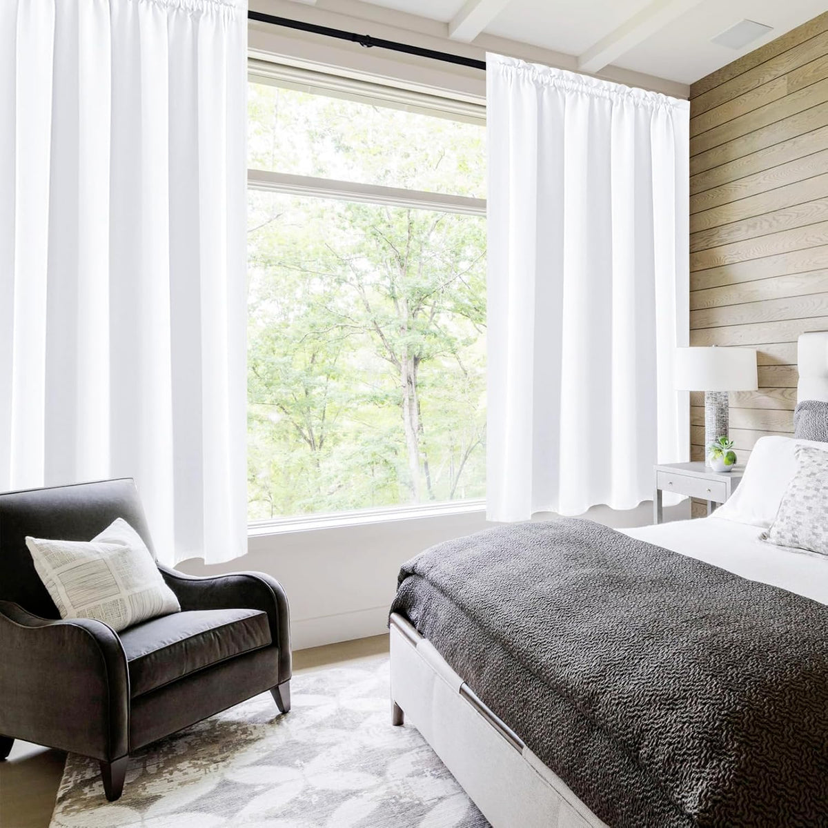 DWCN White Curtains for Living Room Thermal Insulated, 50% Light Blocking Curtains for Bedroom