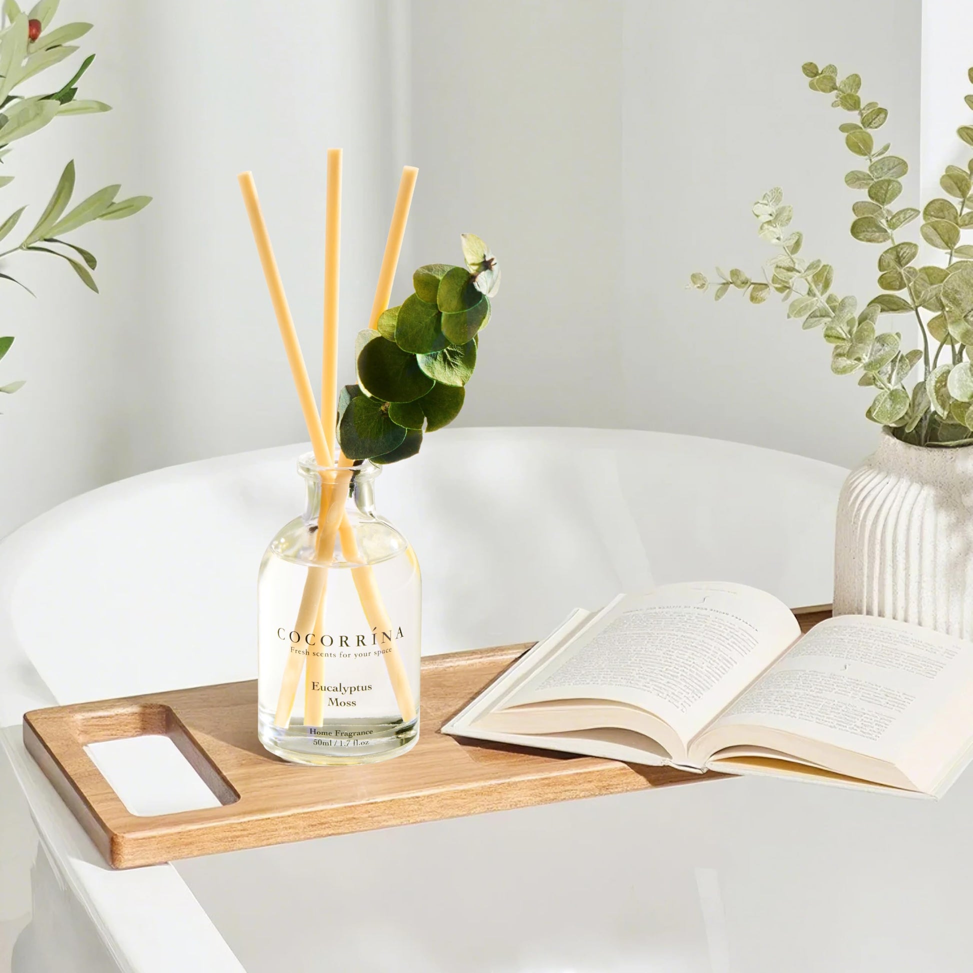 COCORRÍNA Eucalyptus Reed Diffuser Set of 3 - Eucalyptus & Moss, Clean Linen, Ocean Mist Scents