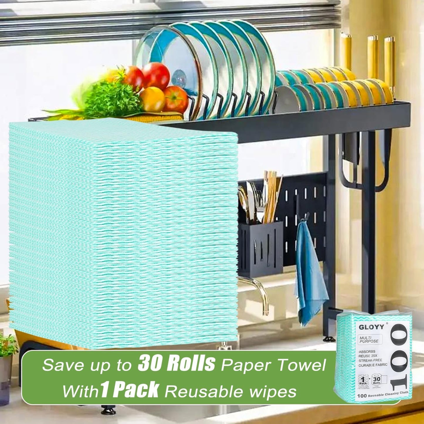 100 Count Disposable Cleaning Towels and Dish Cloths,Super Absorbent Dishcloths,Multi-Surface