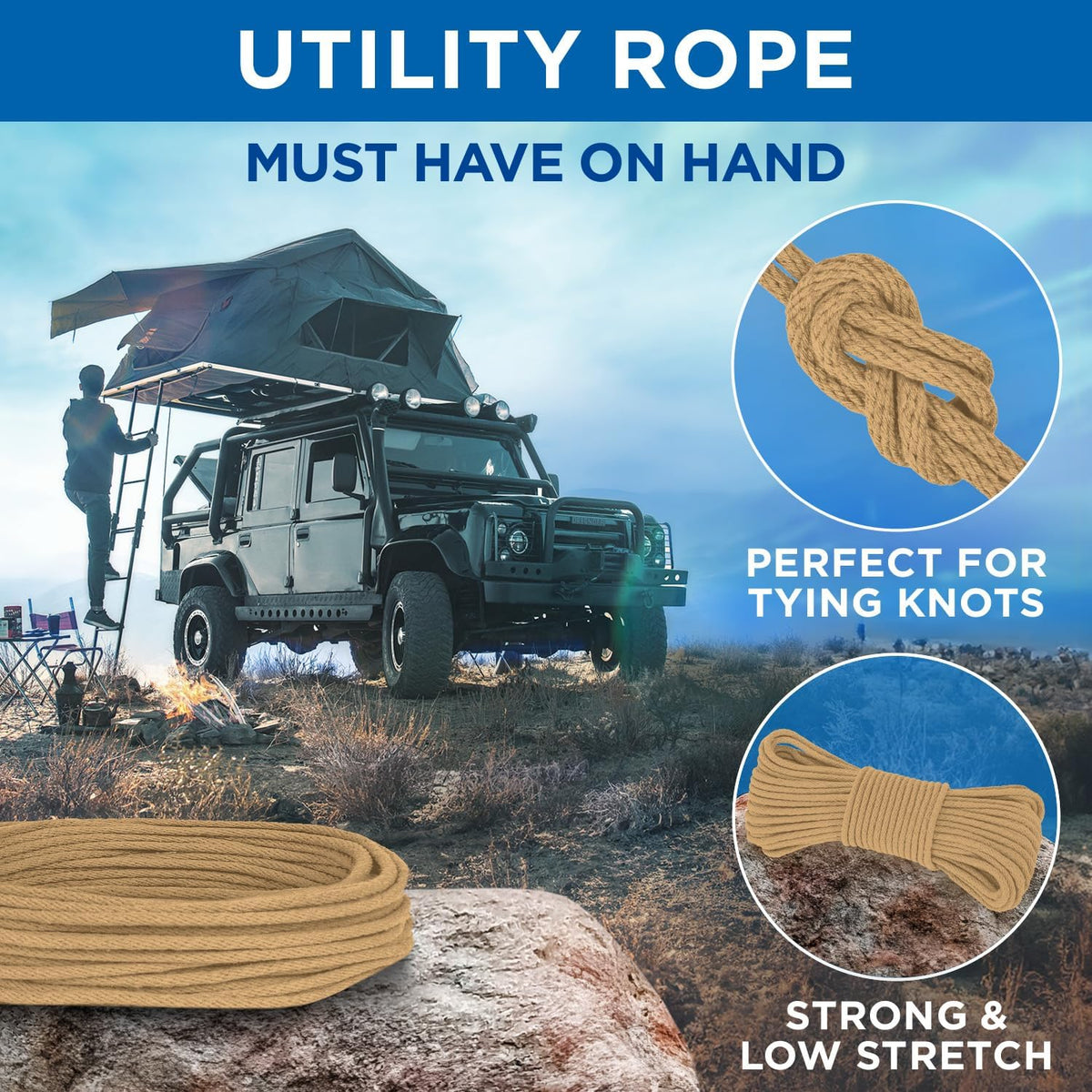 TECEUM Cotton Rope 3/16” (5 mm) – 100 FT – Strong All-Purpose Braided Rope – Natural Cotton – for