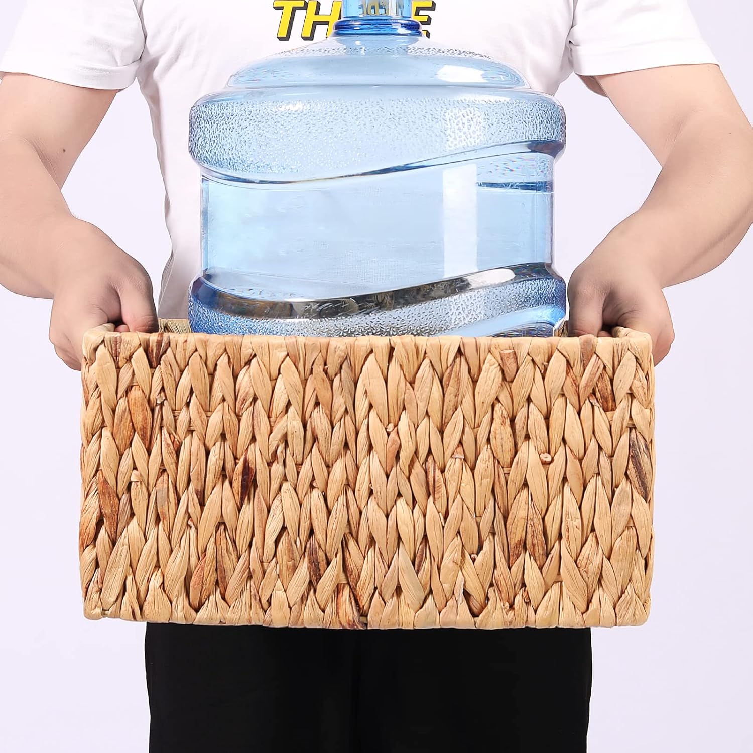 HOONEX Water Hyacinth Storage Baskets, Wicker Baskets for Organizing, Hand Woven Baskets with Carry