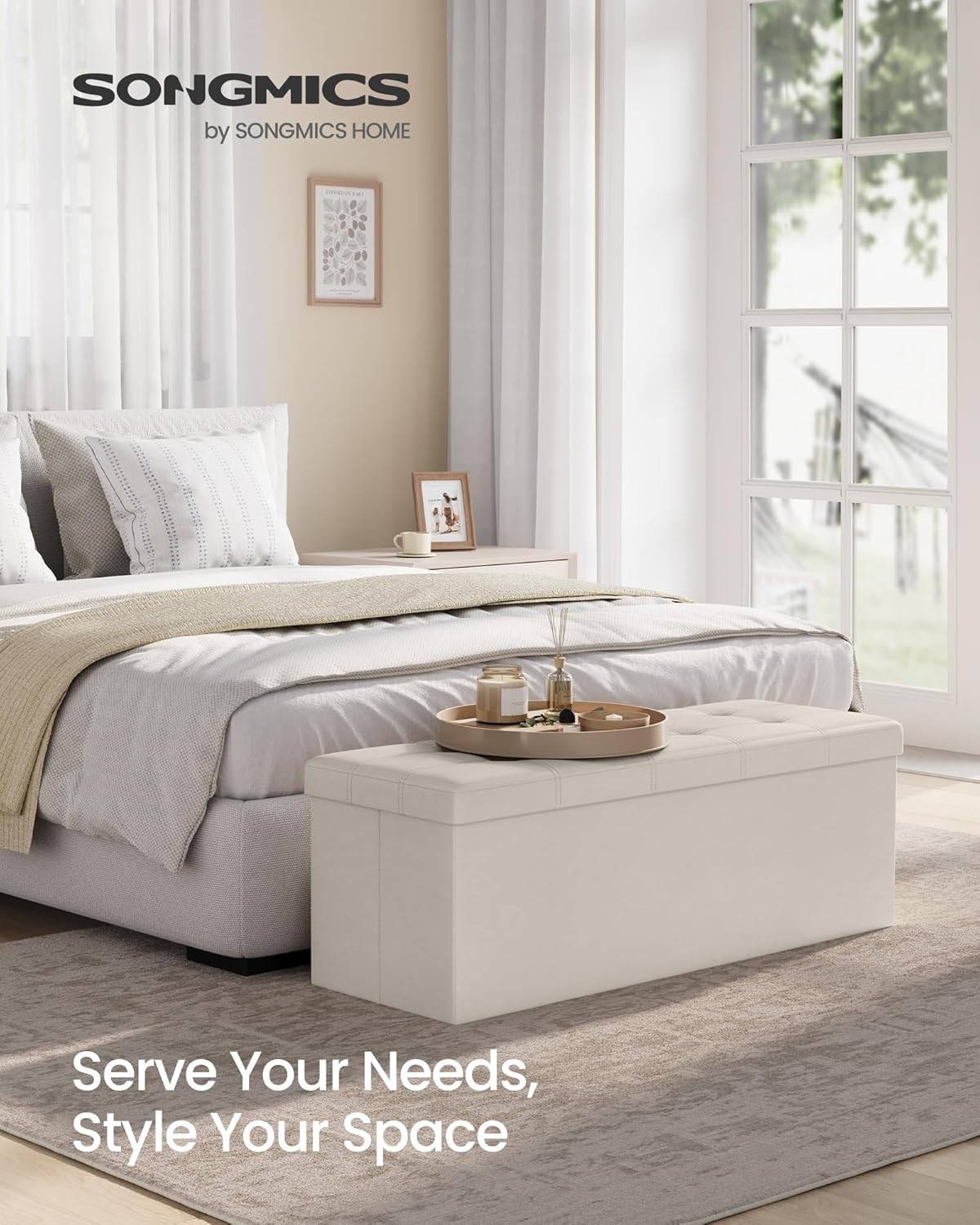 SONGMICS Mazie Collection - 43 Inches Folding Storage Ottoman Bench, Ottoman with Storage, Foot
