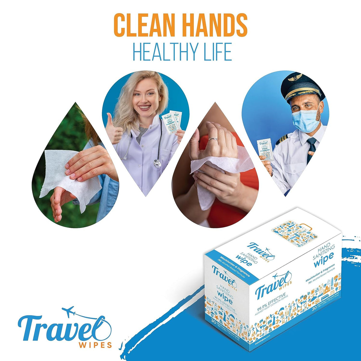 Hand Sanitizing Travel Wipes – 30ct Individually Wrapped | Fresh Citrus Scent, Moisturizing, 70%