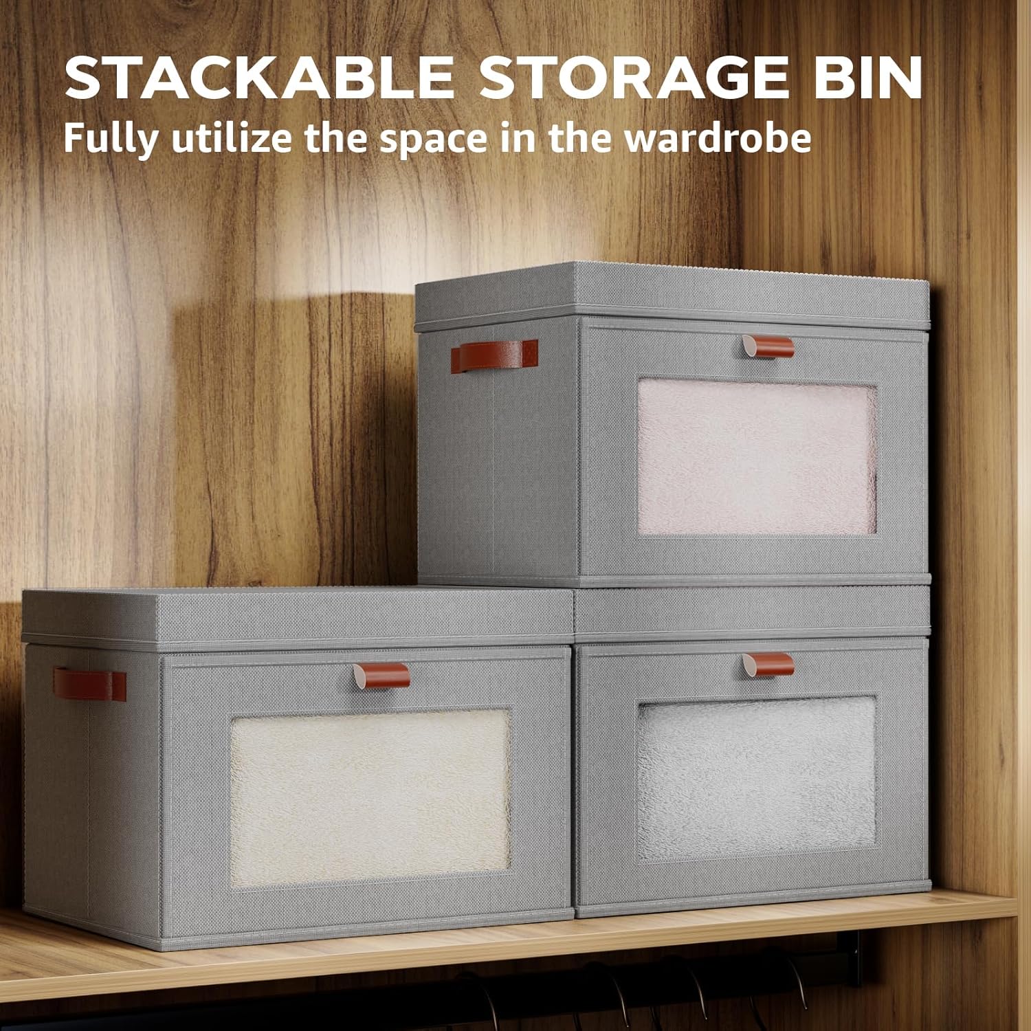 Large Storage Bins with Lids,Stackable&Collapsible Closet Storage Bins,Oxford Fabric Organizer Box