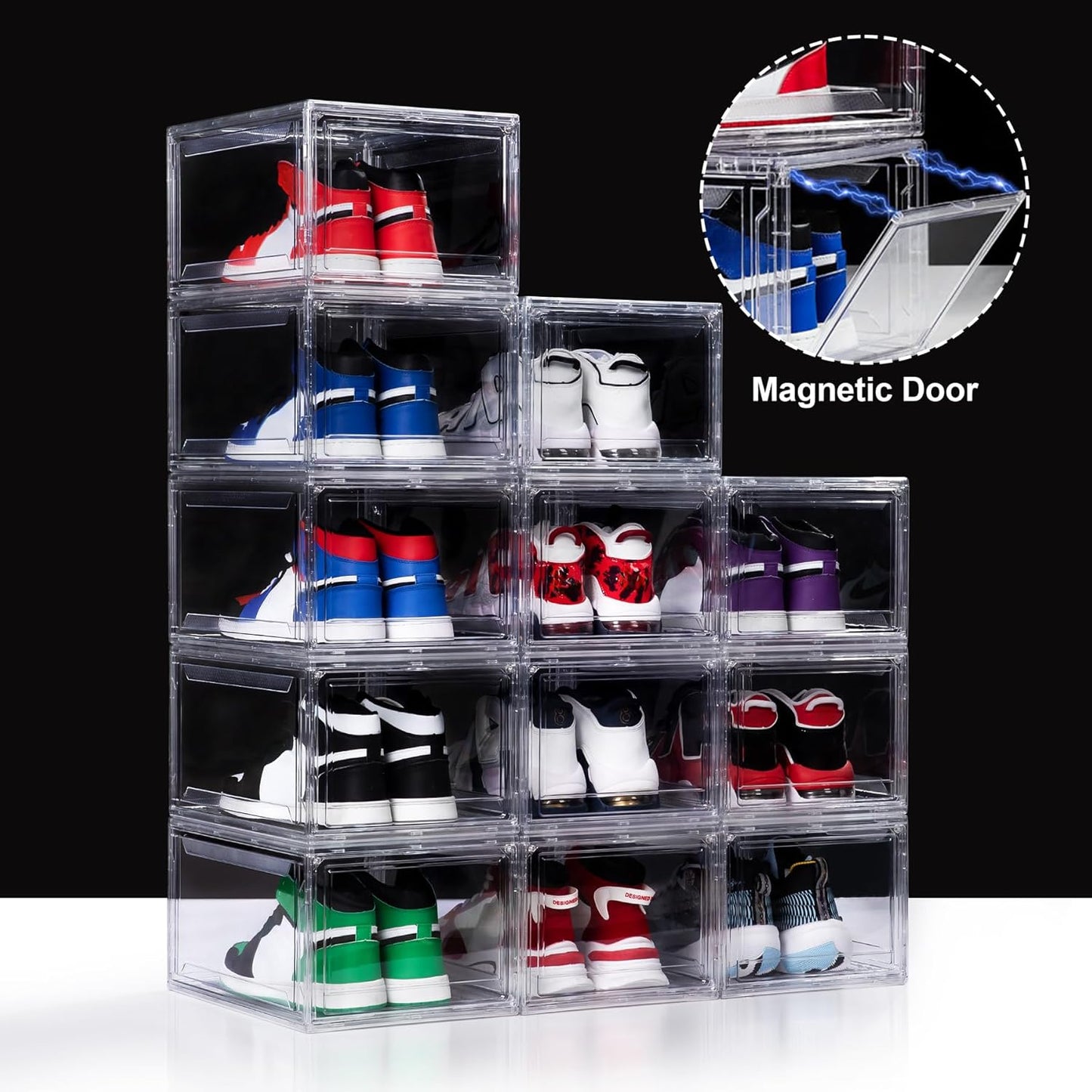 12 Pack Acrylic Shoe Boxes, Ultra Clear Shoe Boxes Stackable, Shoe Storage Box Sneaker Storage for