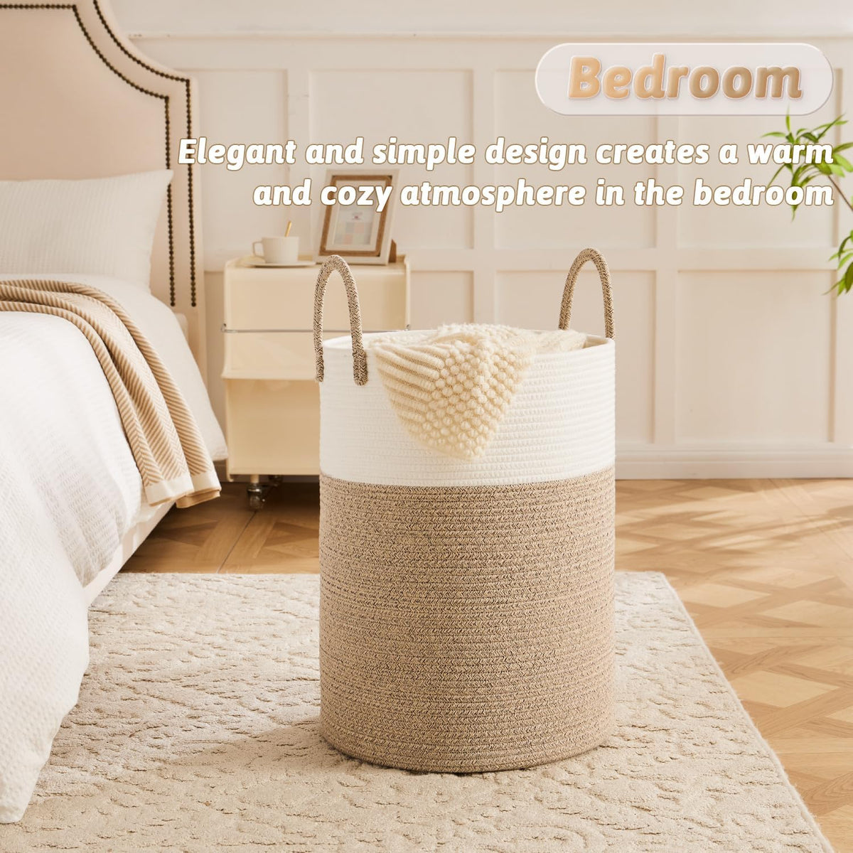 Laundry Basket,Woven Cotton Rope Laundry Hamper,100L for Decorative Storage of Dirty Clothes,Toys