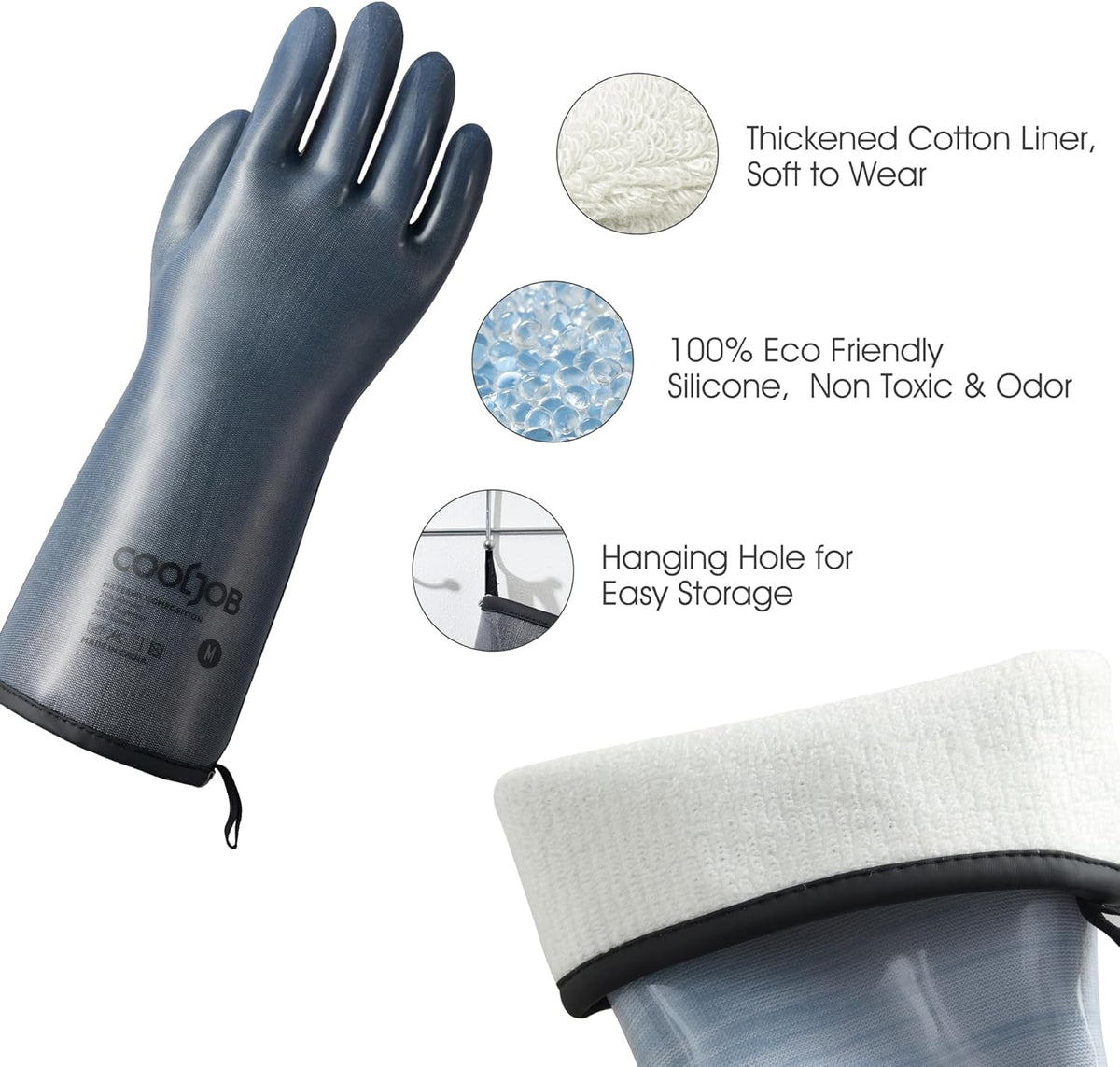 COOLJOB Heat Resistant Oven Gloves, Waterproof Liquid Silicone BBQ Grilling Gloves for Barbecue