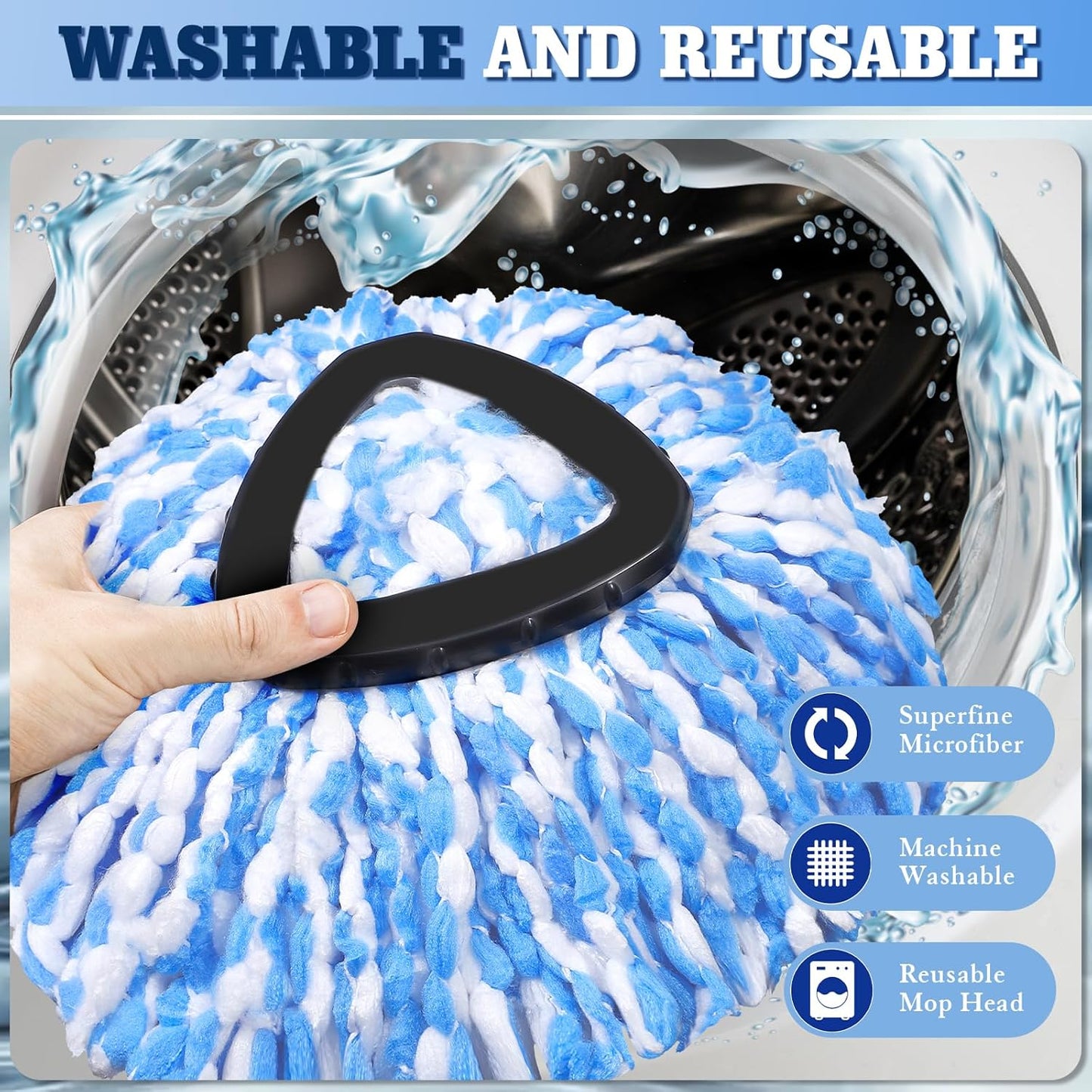 4 Pack Spin Mop Replacements Head Compatible for Oceda RinseClean 2-Tank System,Microfiber Spin Mop