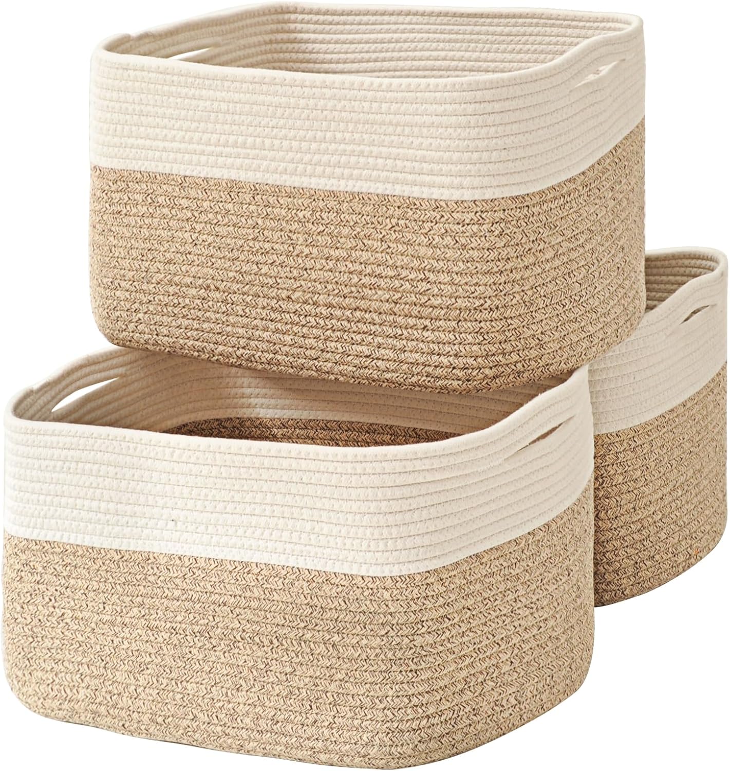 Large Storage Baskets for Organizing Shelves, Woven Cotton Rope Bins for Baby Nursery Organization