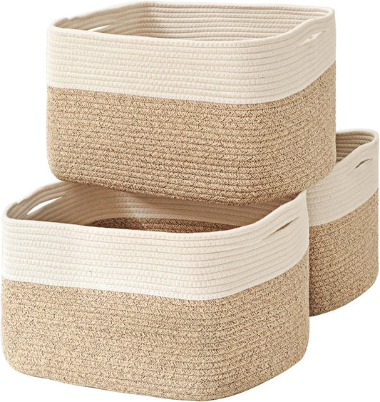 Large Storage Baskets for Organizing Shelves, Woven Cotton Rope Bins for Baby Nursery Organization