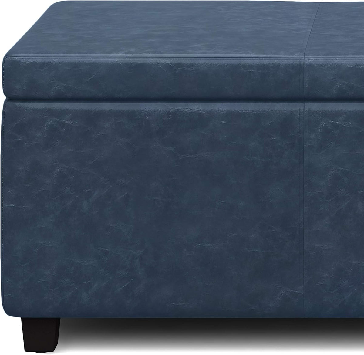 SIMPLIHOME Avalon 48 inch Wide Contemporary Rectangle Storage Ottoman Bench in Denim Blue Vegan