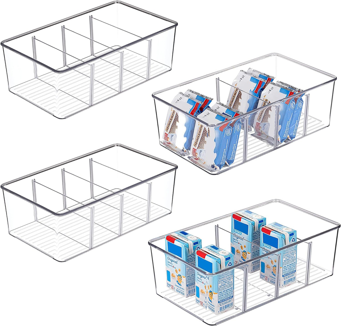 Vtopmart 4 Pack Food Storage Organizer Bins, Clear Plastic Bins for Pantry, Kitchen, Fridge