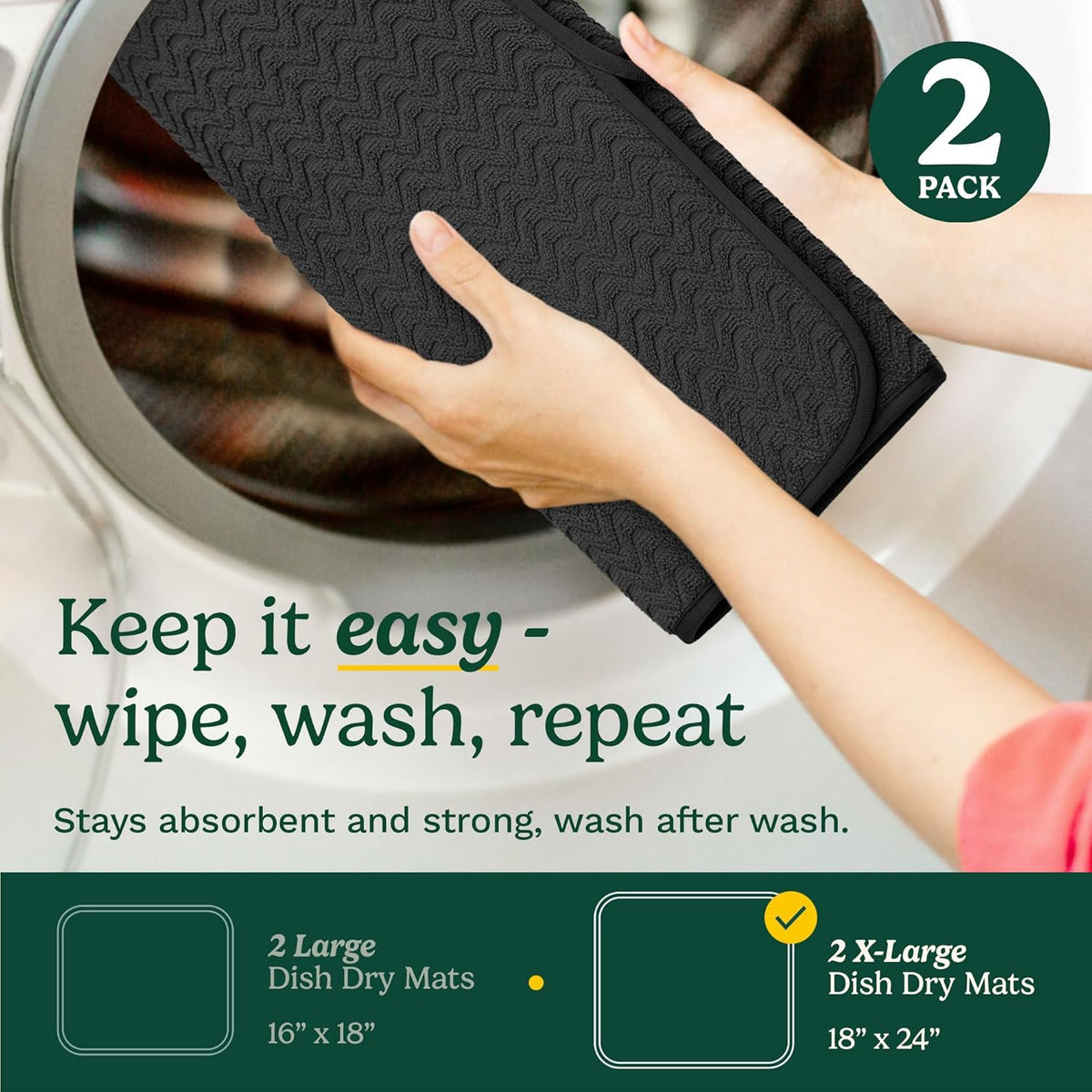Cuisinart Dish Drying Mats for Kitchen Counter - (2) 18" x 24" Ultra Absorbent Dish Drying Mat XL