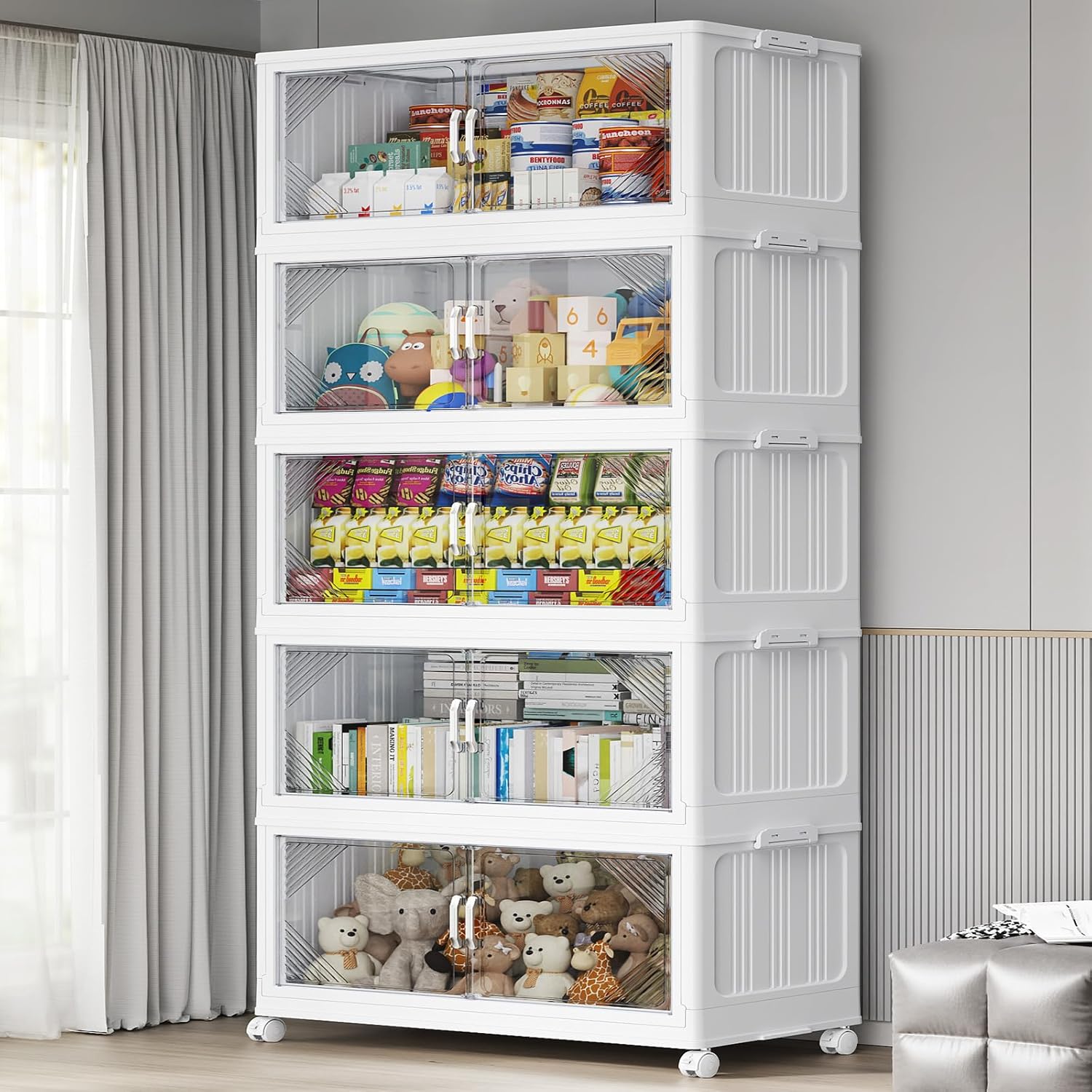 175Gal Plastic Stackable Storage Bins with Lid, 700QT Extra Large Closet Organizers Collapsible