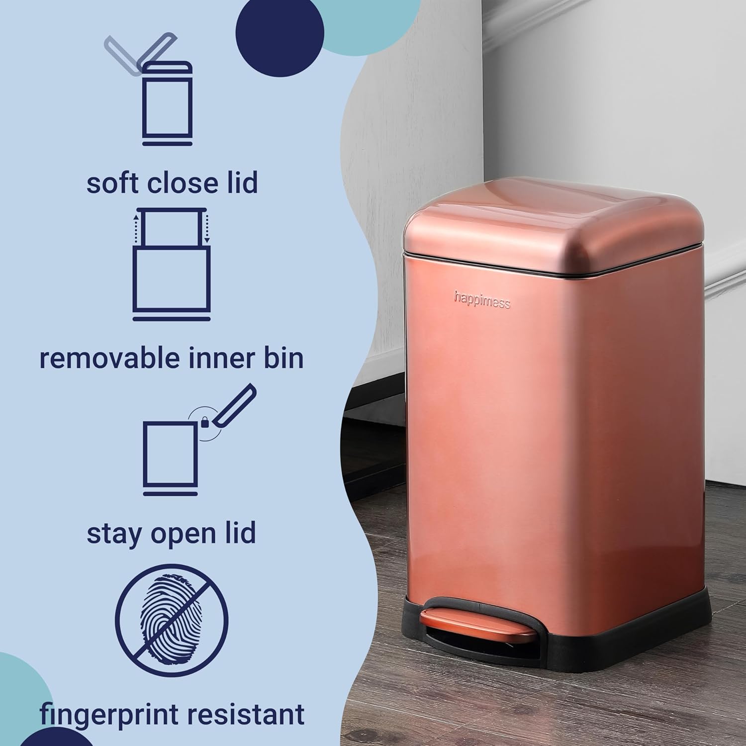 happimess HPM1012D Betty Retro Mini 3.2-Gallon Step-Open Trash Can with Soft-Close Lid, Modern