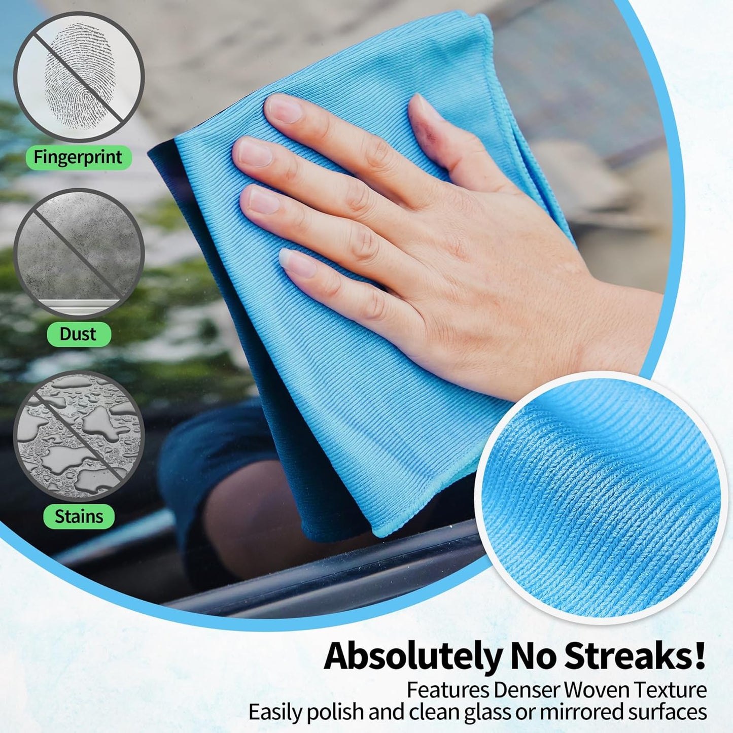 HOMERHYME Microfiber Glass Cleaning Cloth, 12 Pack Window Glass Cleaning Rags, Reusable Lint-Free