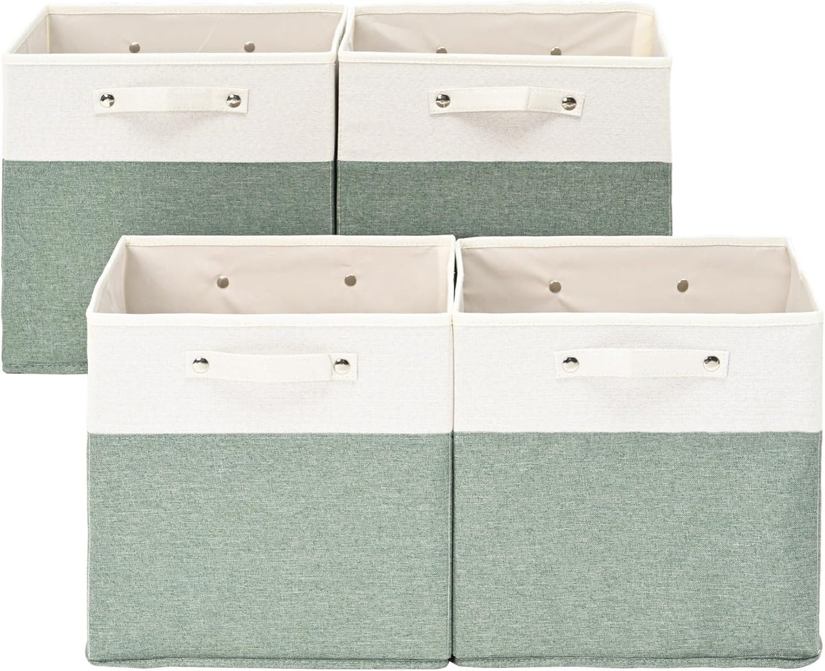 13 x 13 Inch Fine Linen Storage Bins with Handles，Fabric Cube Boxs，Collapsible Basket Organizers