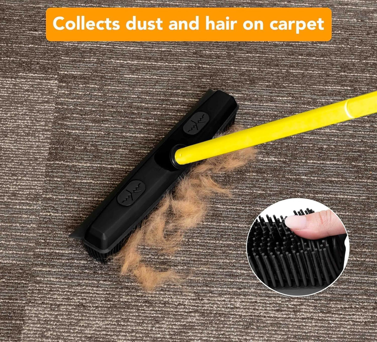 FURemover Sweep Pet Hair Rubber Broom with Carpet Rake and Squeegee, Ideal for Tile, Carpet and