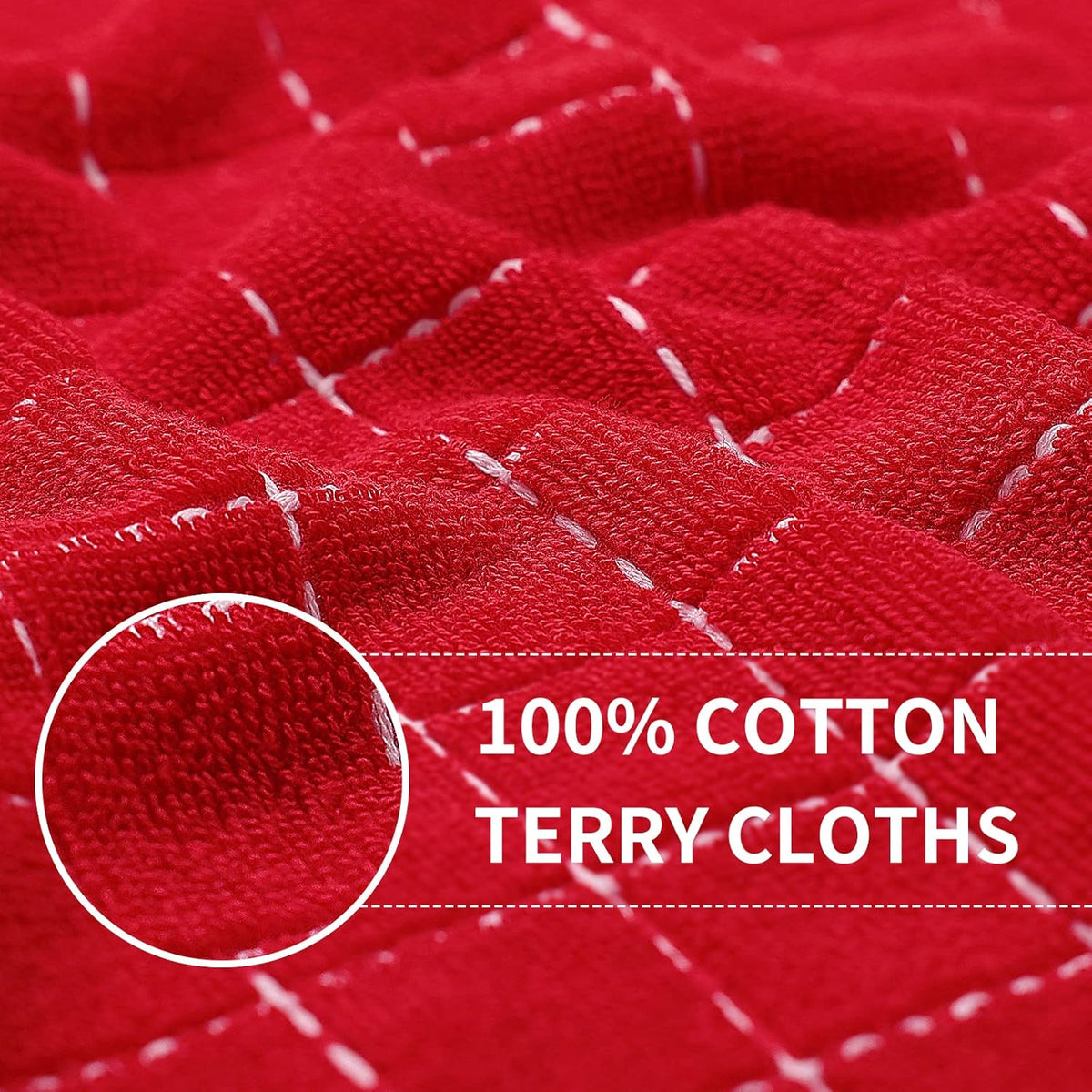 Homaxy 100% Cotton Terry Kitchen Towels(Red, 13 x 28 inches), Checkered Designed, Soft and Super