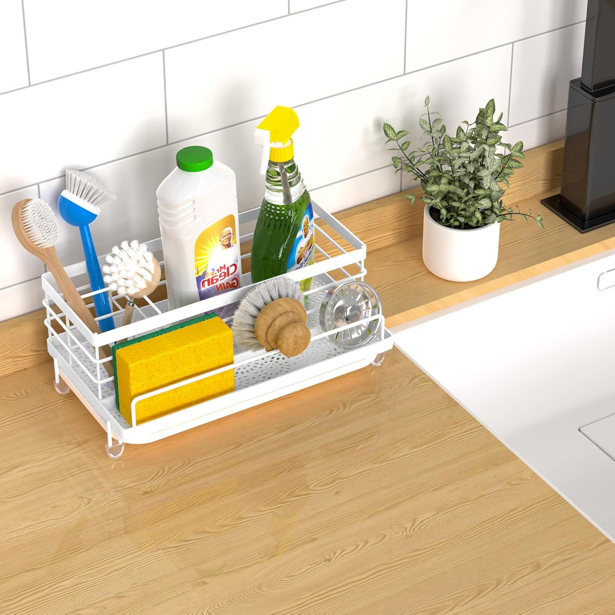 Cisily Sponge Holder for Kitchen, Sink Caddy Organizer, Kitchen Sink Accessories with Drip Tray