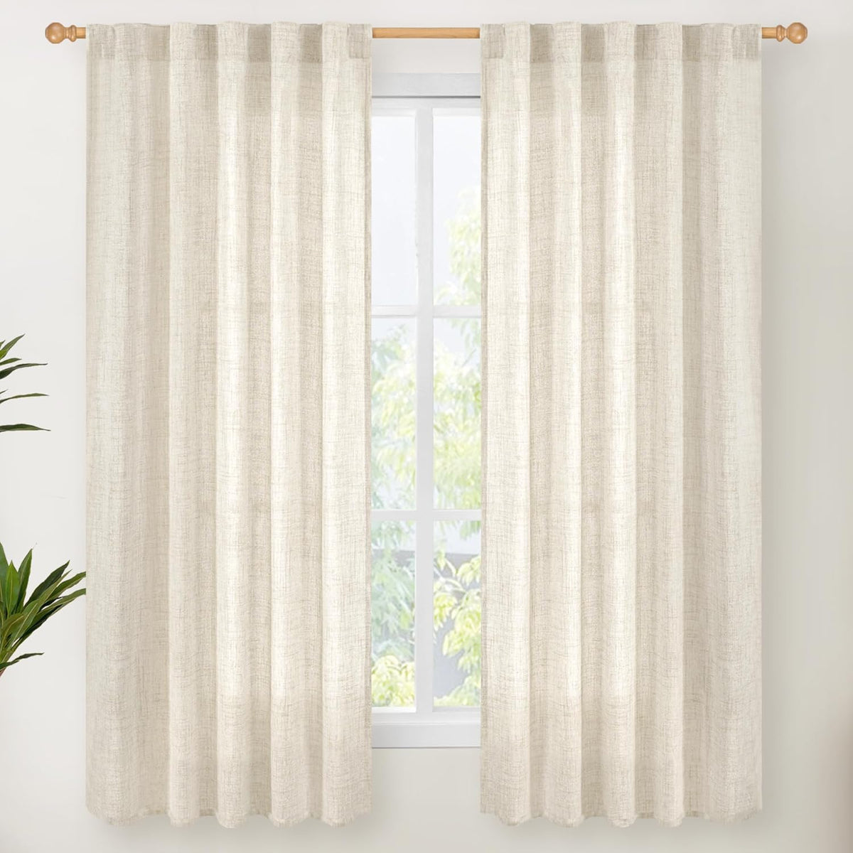 YoungsTex Linen Curtains 63 Inch Length for Living Room, Semi Sheer Window Drapes with Rod Pocket