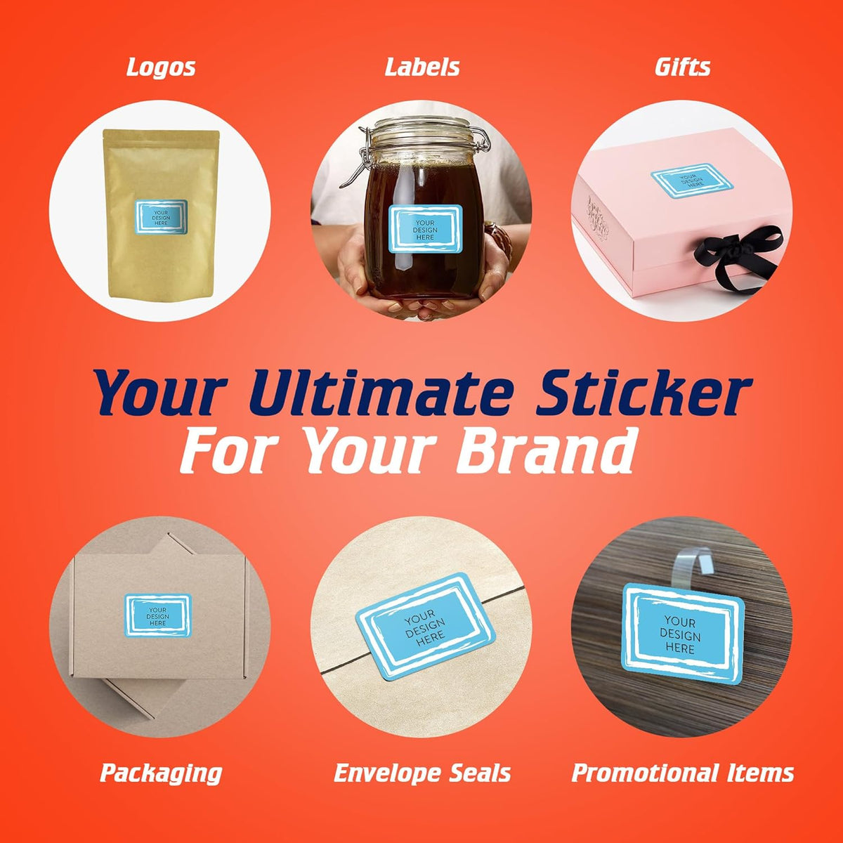 100 Custom Vinyl Stickers - Upload Your own Image, Text, Design, Logo - Personalized Logo Labels