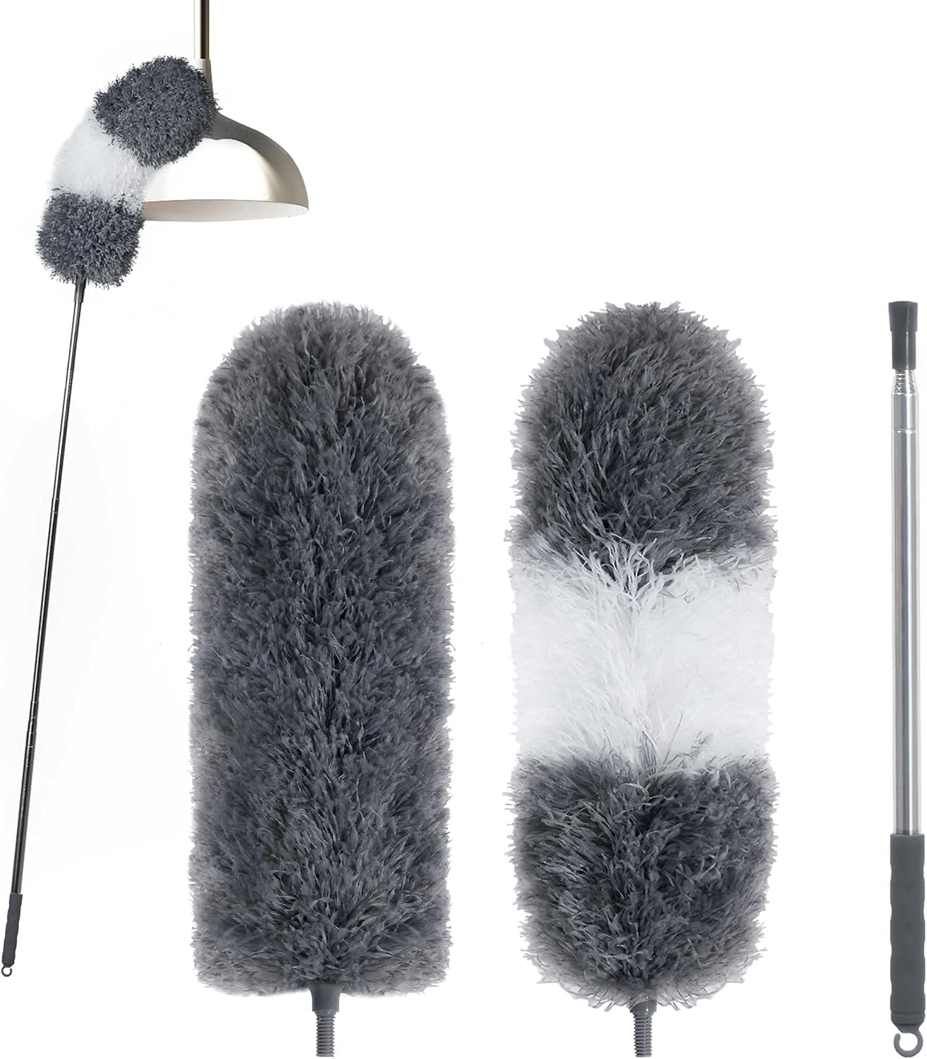 BOOMJOY Microfiber Feather Duster with 100 Inches Extendable Pole, 2 Pack Dusters for Cleaning