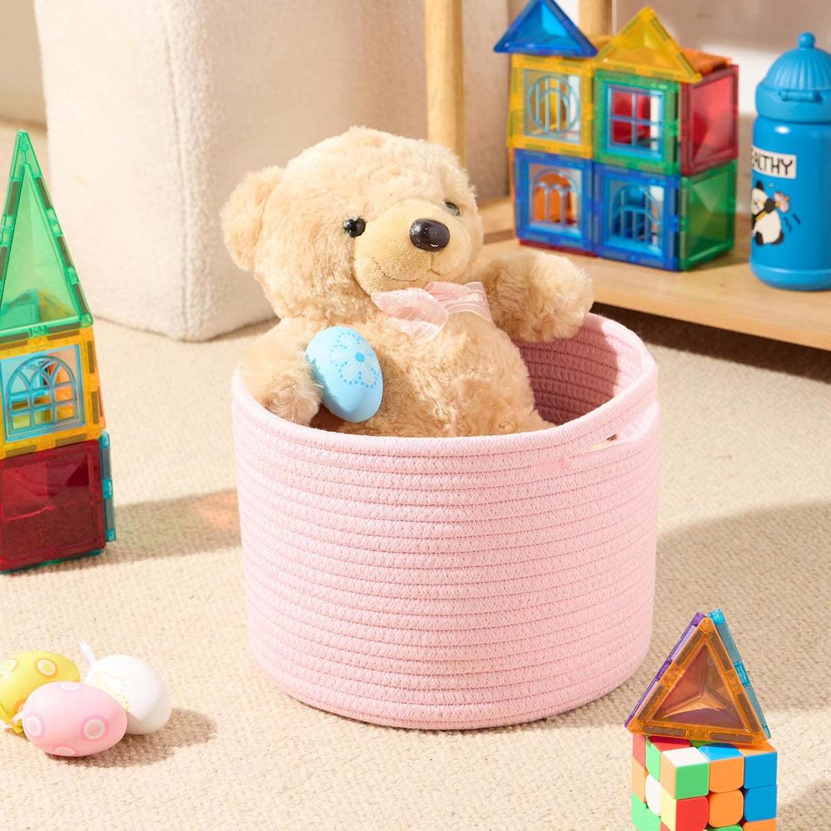 Small Basket for Organizing | Cube Shelf Closet Storage Baskets | 9.7×9.7×7.1” | Woven Rope Gift