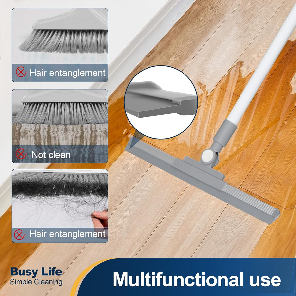 Yocada Rubber Floor Squeegee Broom TPR Blade Adjustable Scrubber Squeegee Household Broom for