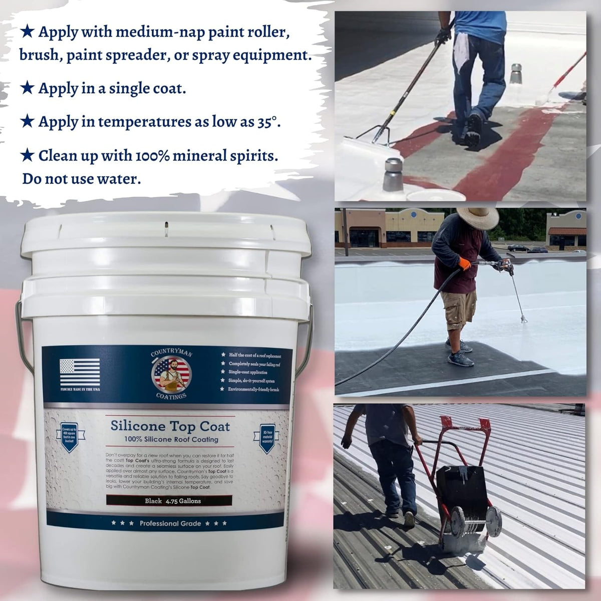 Countryman Coatings 100% Silicone Roof Coating - Restore Your Roof in a Day - Seal Leaks, Cracks