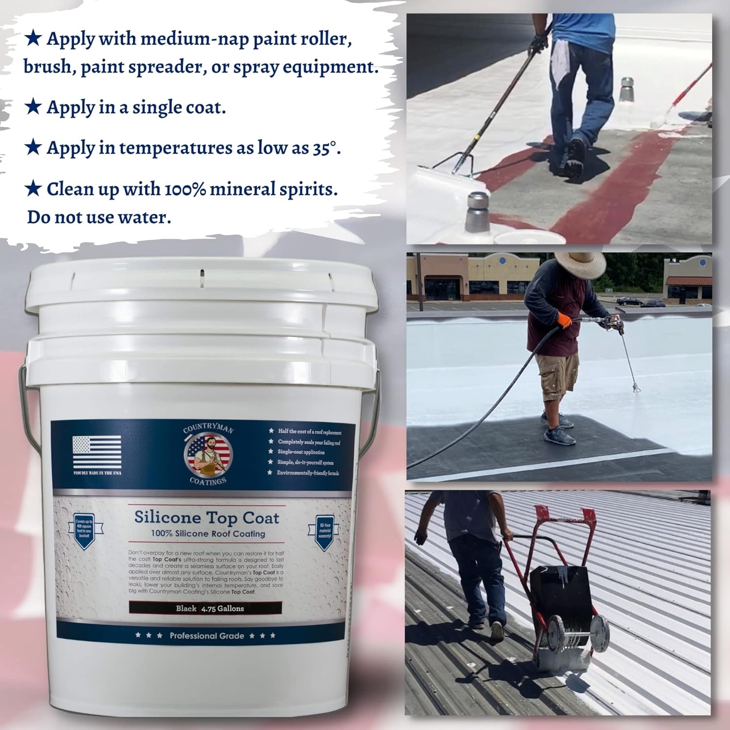 Countryman Coatings 100% Silicone Roof Coating - Restore Your Roof in a Day - Seal Leaks, Cracks