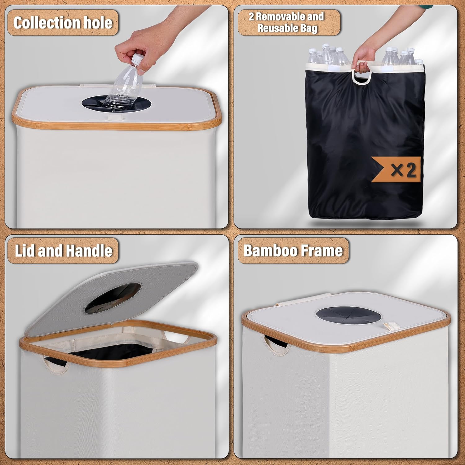 efluky Recycling Bin 100L, 26 Gallon Recycle Bins for Kitchen Indoor Outdoor Home with 2 Removeable