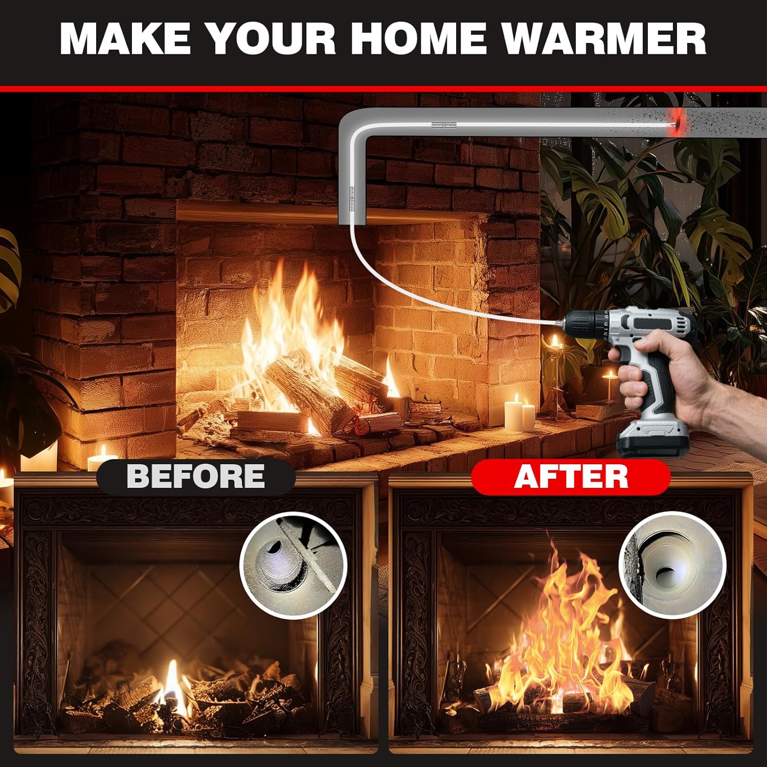 39 Feet Chimney Sweep Kit, Chrome Button Locking System, Chimney Cleaning Kit, Chimney Brush