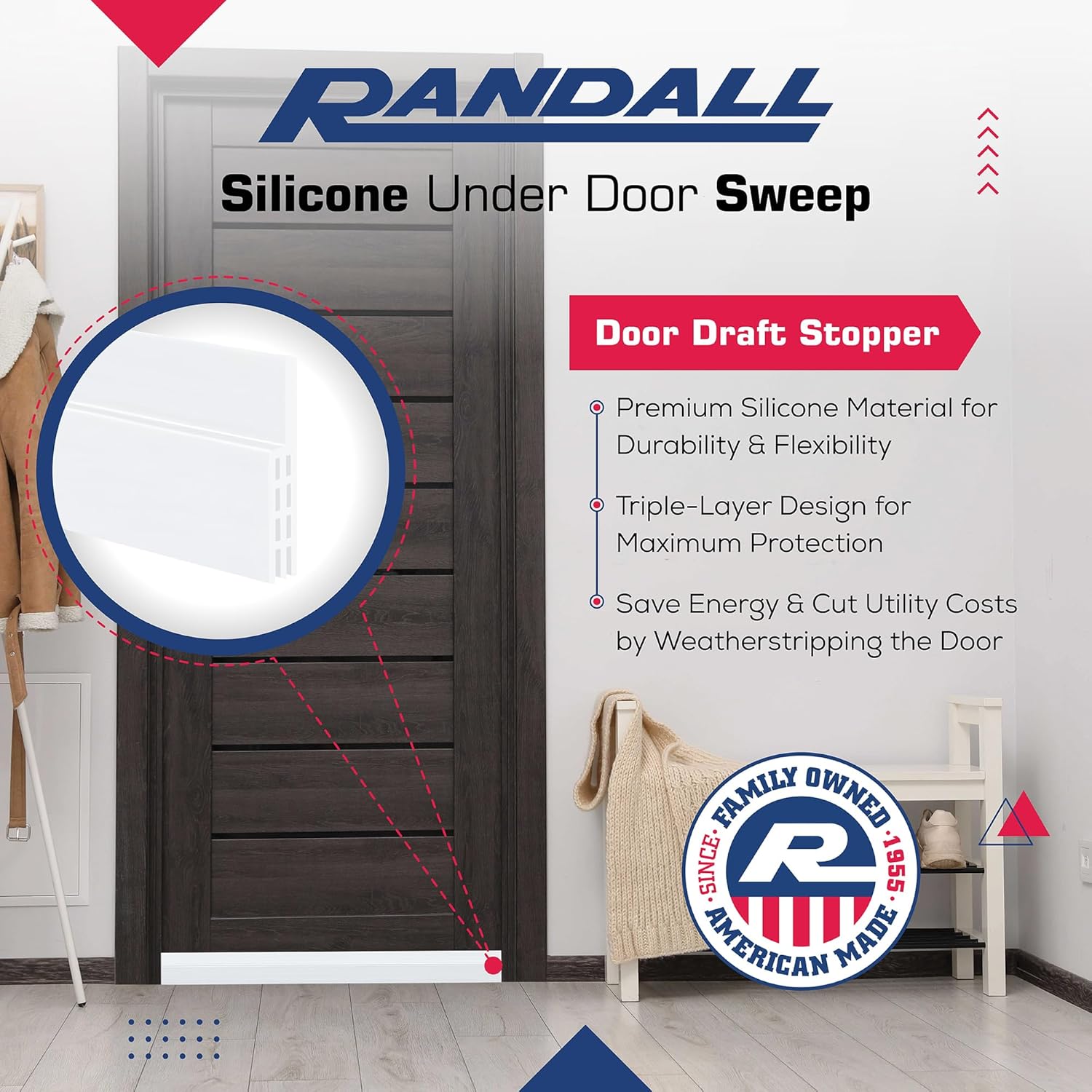 Adhesive Backed Door Draft Stopper – Silicone Under Door Sweep for Interior & Exterior Doors, Noise