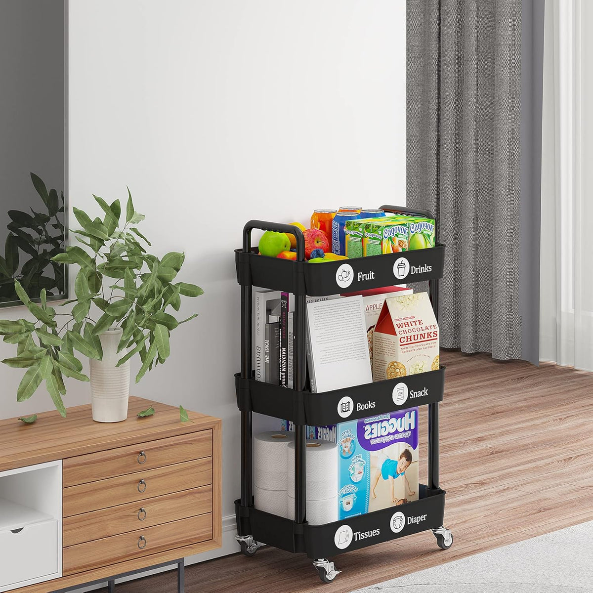 Laiensia 3-Tier Kitchen Storage Cart,Multifunction Utility Rolling Storage Organizer,Mobile